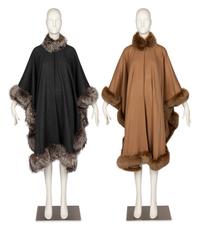 Two Bleu Kognac Fur Trimmed Capes