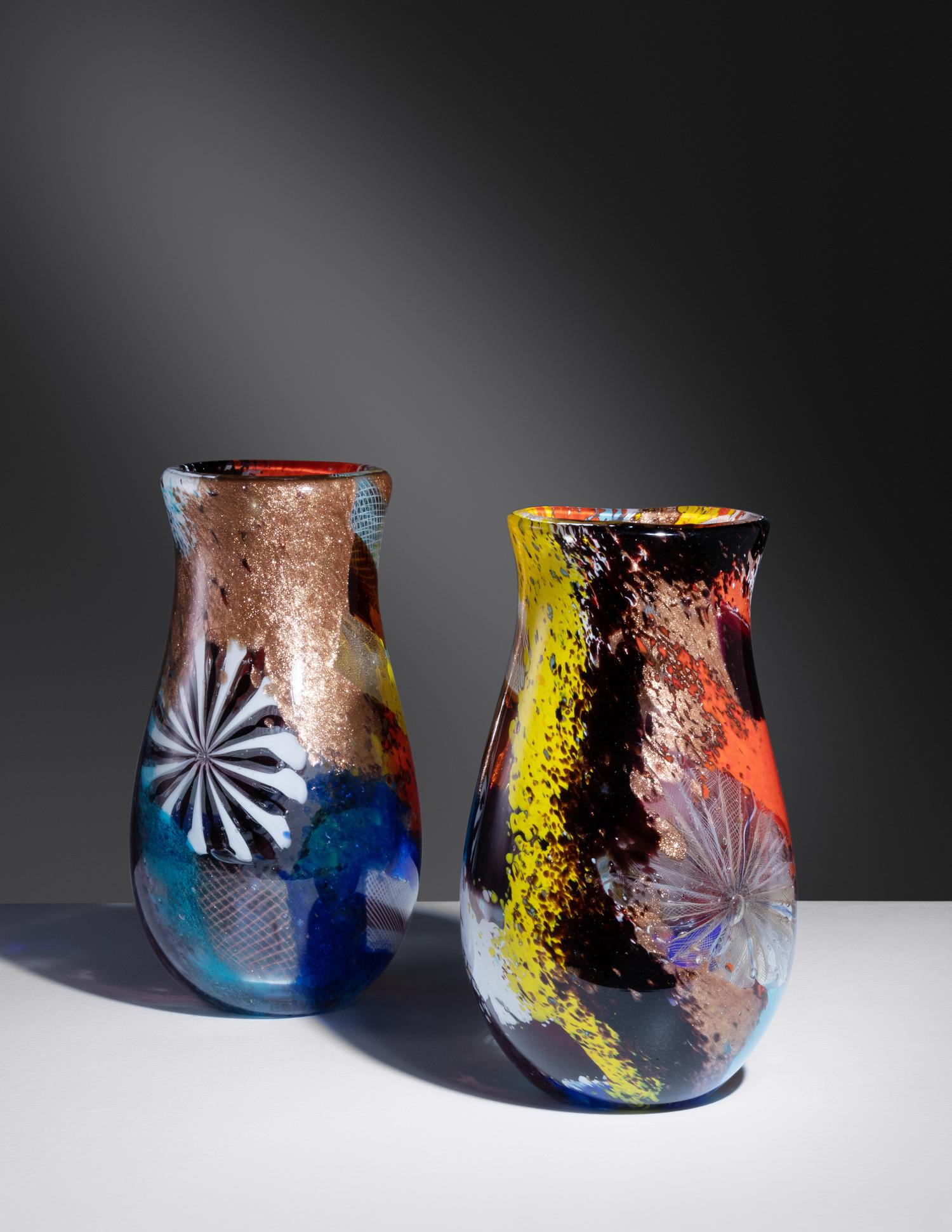 Pair of Oriente Vases, model 3152, c. 1952 Aureliano Toso, Italy