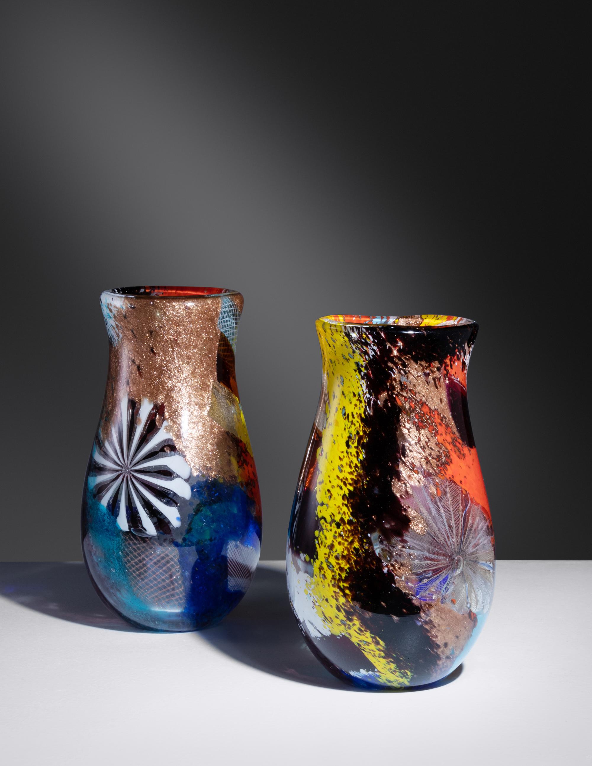 Pair of Oriente Vases, model 3152, c. 1952 Aureliano Toso, Italy