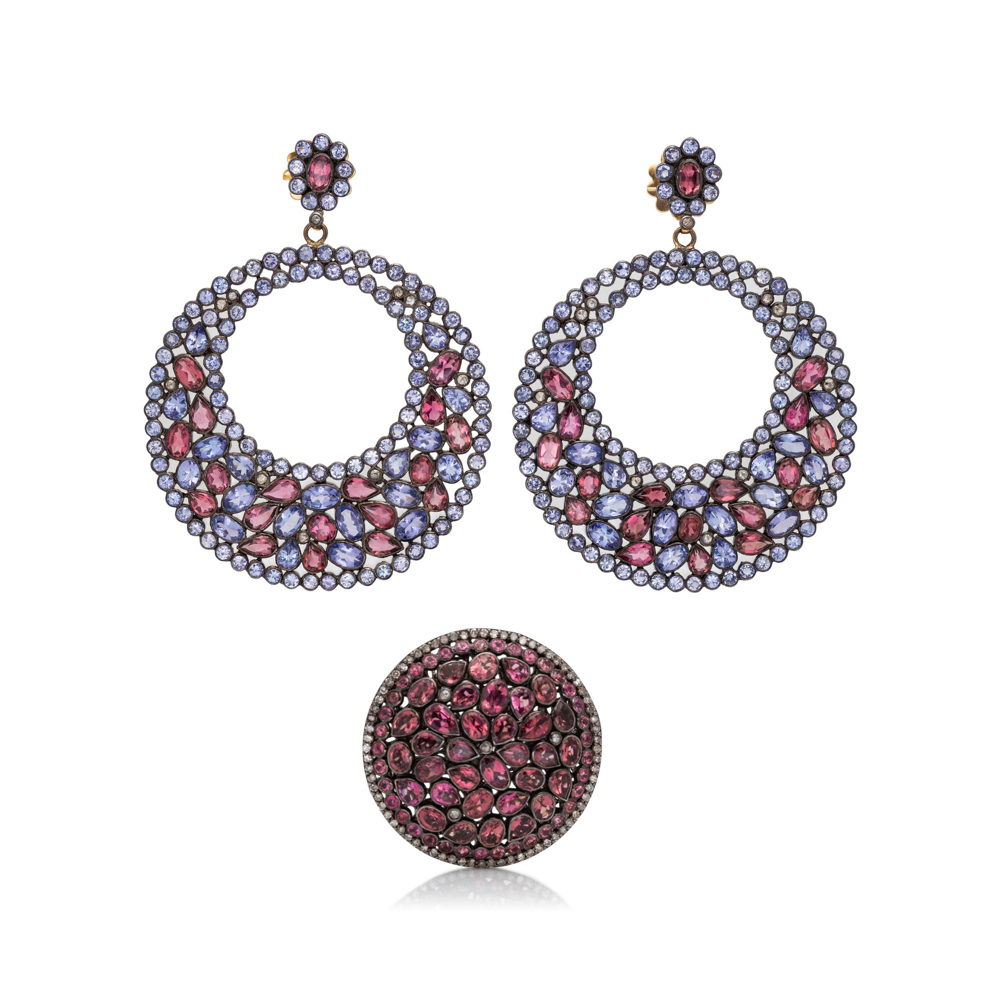 STERLING SILVER, YELLOW GOLD AND MULTIGEM SET