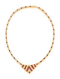 VAN CLEEF & ARPELS, YELLOW GOLD, RUBY AND DIAMOND NECKLACE