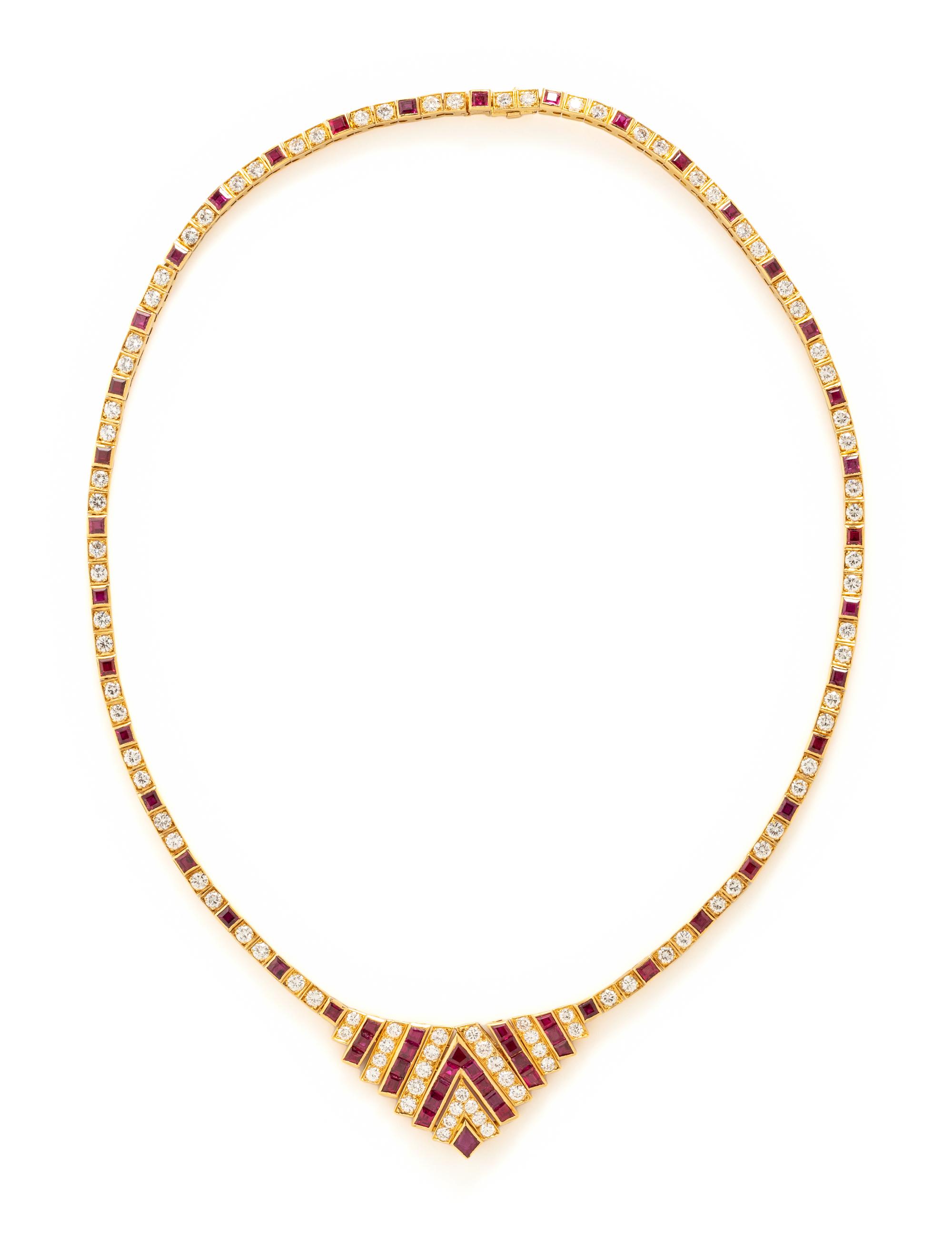 VAN CLEEF & ARPELS, YELLOW GOLD, RUBY AND DIAMOND NECKLACE