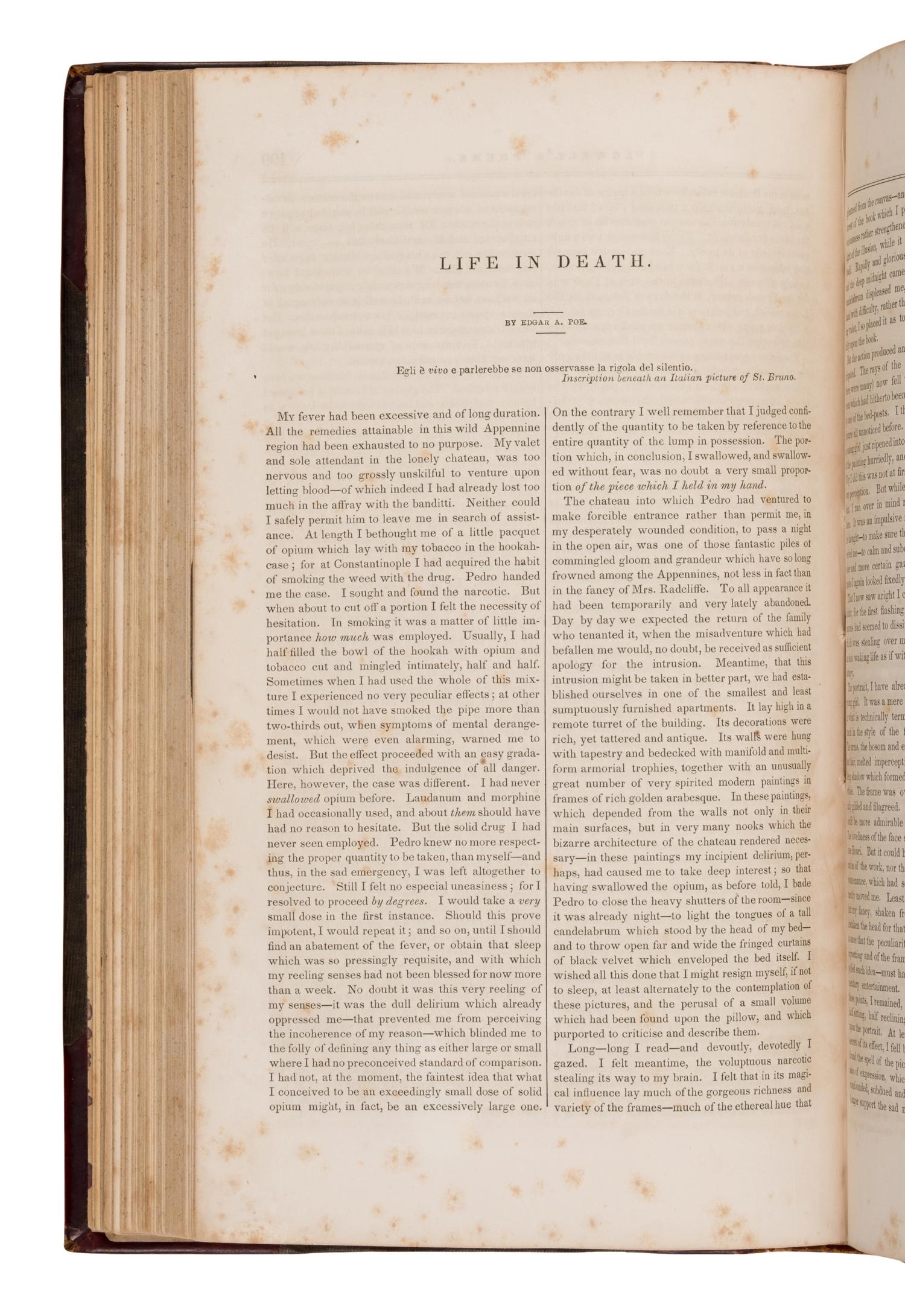 [Poe, Edgar Allan (1809-1849)]. "The Mask of the Red Death: A Fantasy," and 6 other writings. In: Graham's Lady's and Gentleman's Magazine, Vols. XX-XXII . Philadelphia: George R. Graham, January-June, 1842.