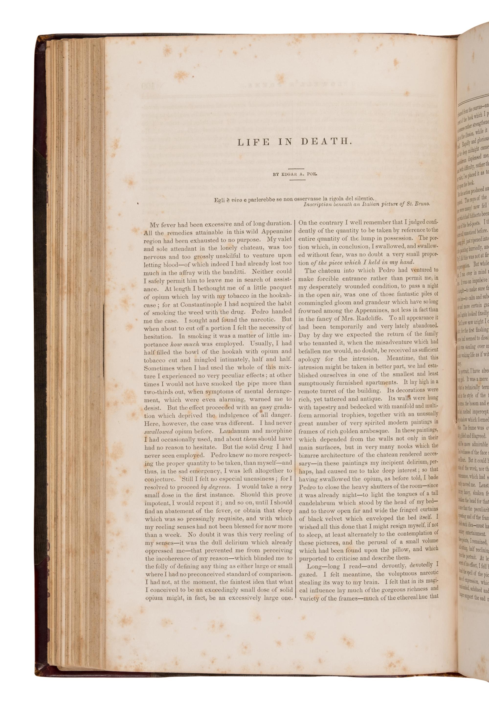 [Poe, Edgar Allan (1809-1849)]. "The Mask of the Red Death: A Fantasy," and 6 other writings. In: Graham's Lady's and Gentleman's Magazine, Vols. XX-XXII . Philadelphia: George R. Graham, January-June, 1842.