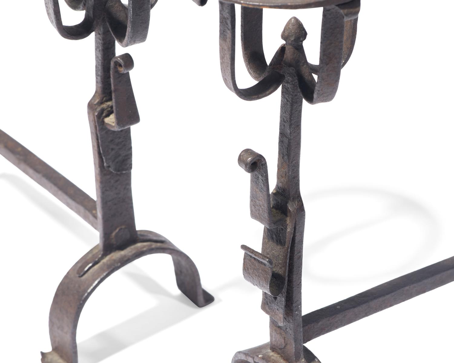A Miniature Pair of Wrought Iron Andirons, French or Flemish, Late 17th / 18th Century