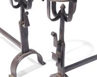A Miniature Pair of Wrought Iron Andirons, French or Flemish, Late 17th / 18th Century