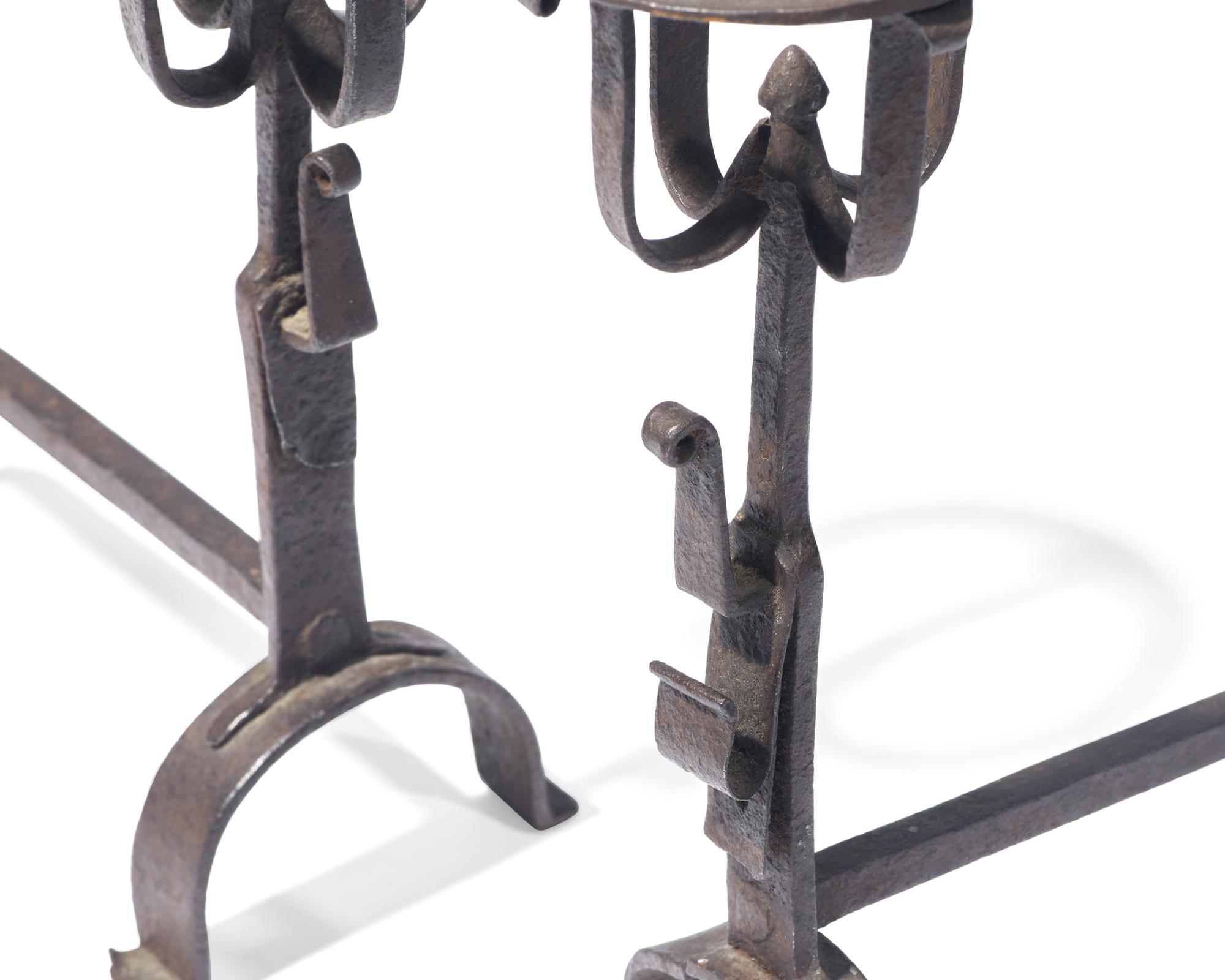 A Miniature Pair of Wrought Iron Andirons, French or Flemish, Late 17th / 18th Century