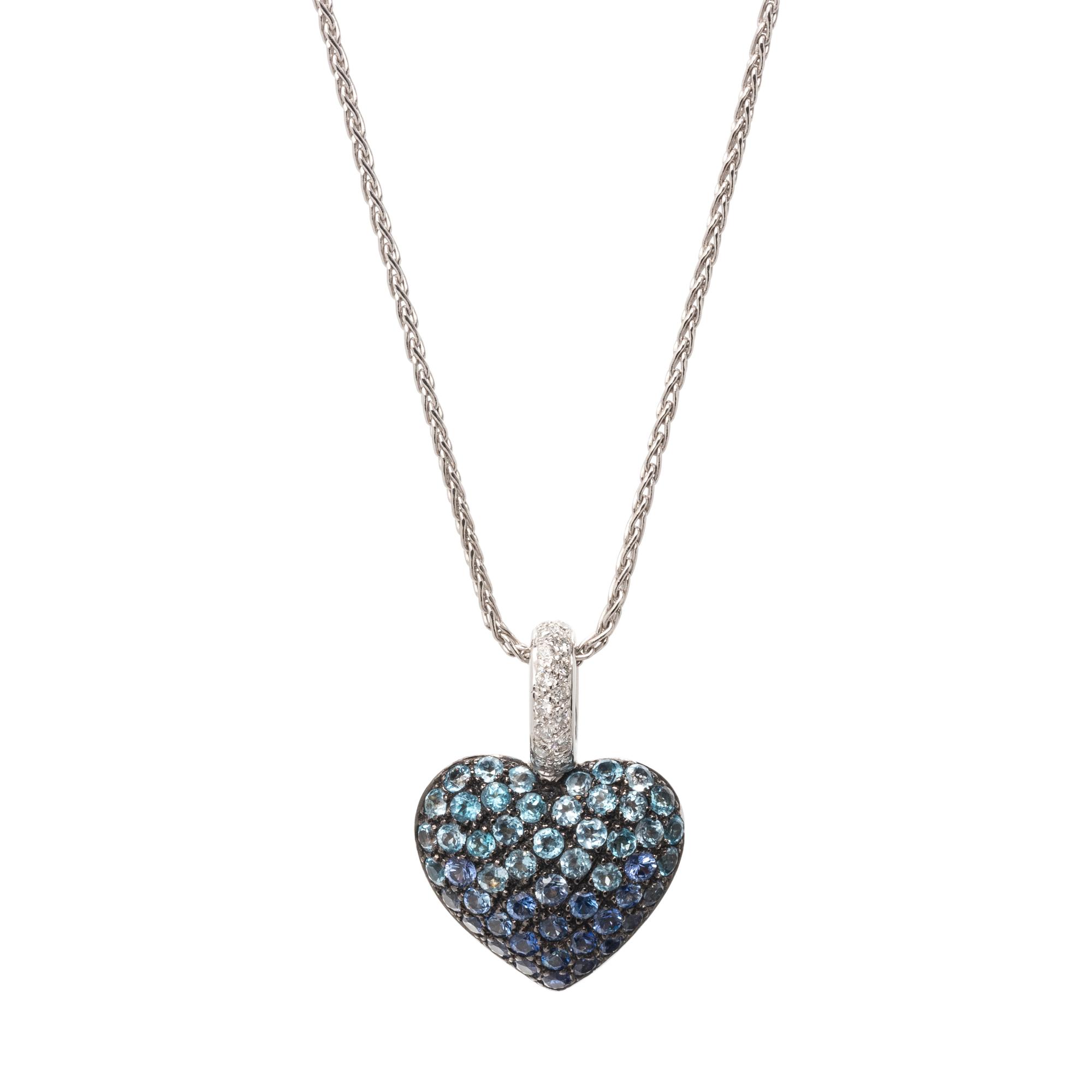 DIAMOND AND SAPPHIRE HEART REVERSIBLE PENDANT/NECKLACE