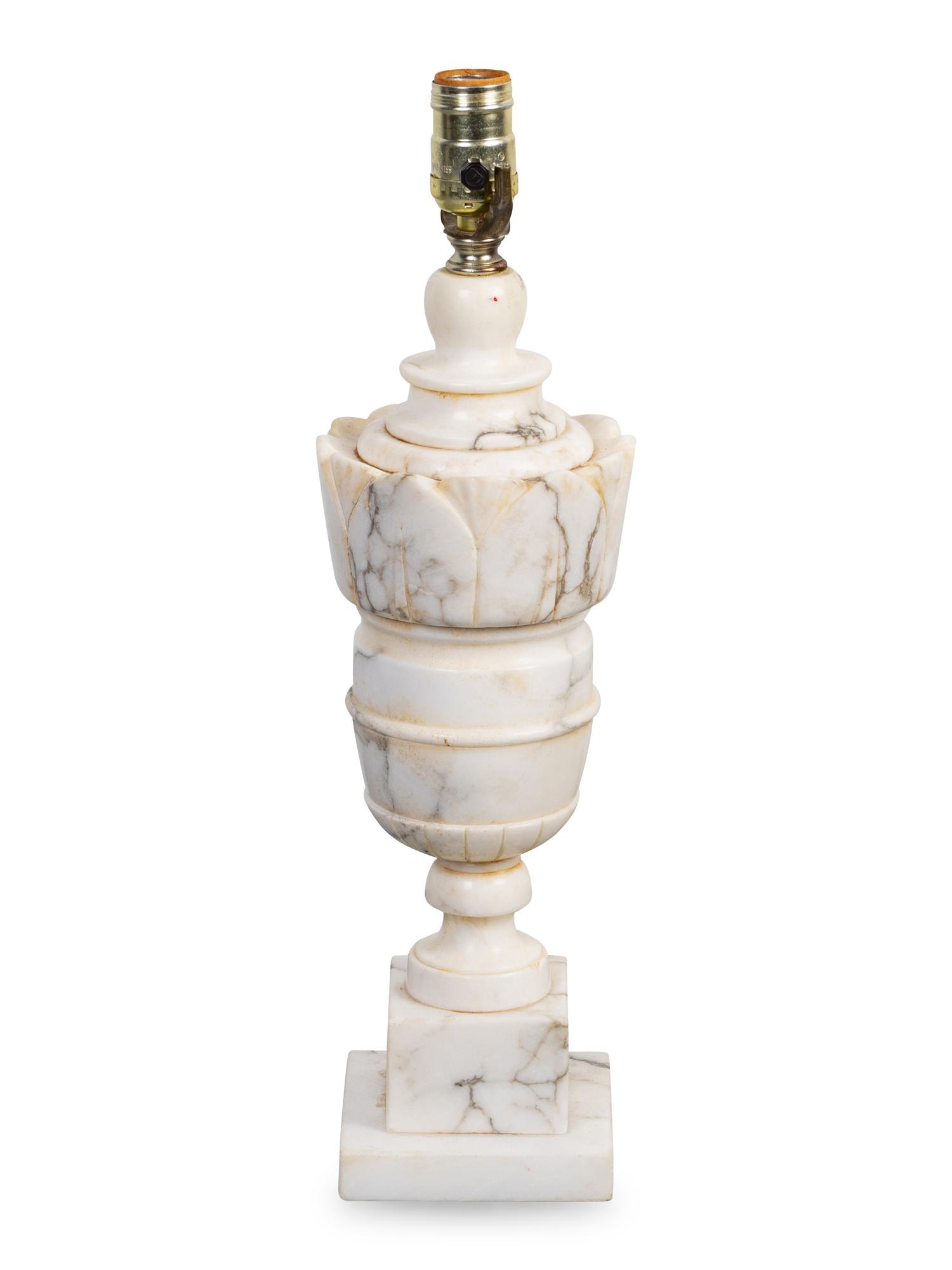 A Carved White Marble Urn-Form Table Lamp — 19TH/20TH CENTURY