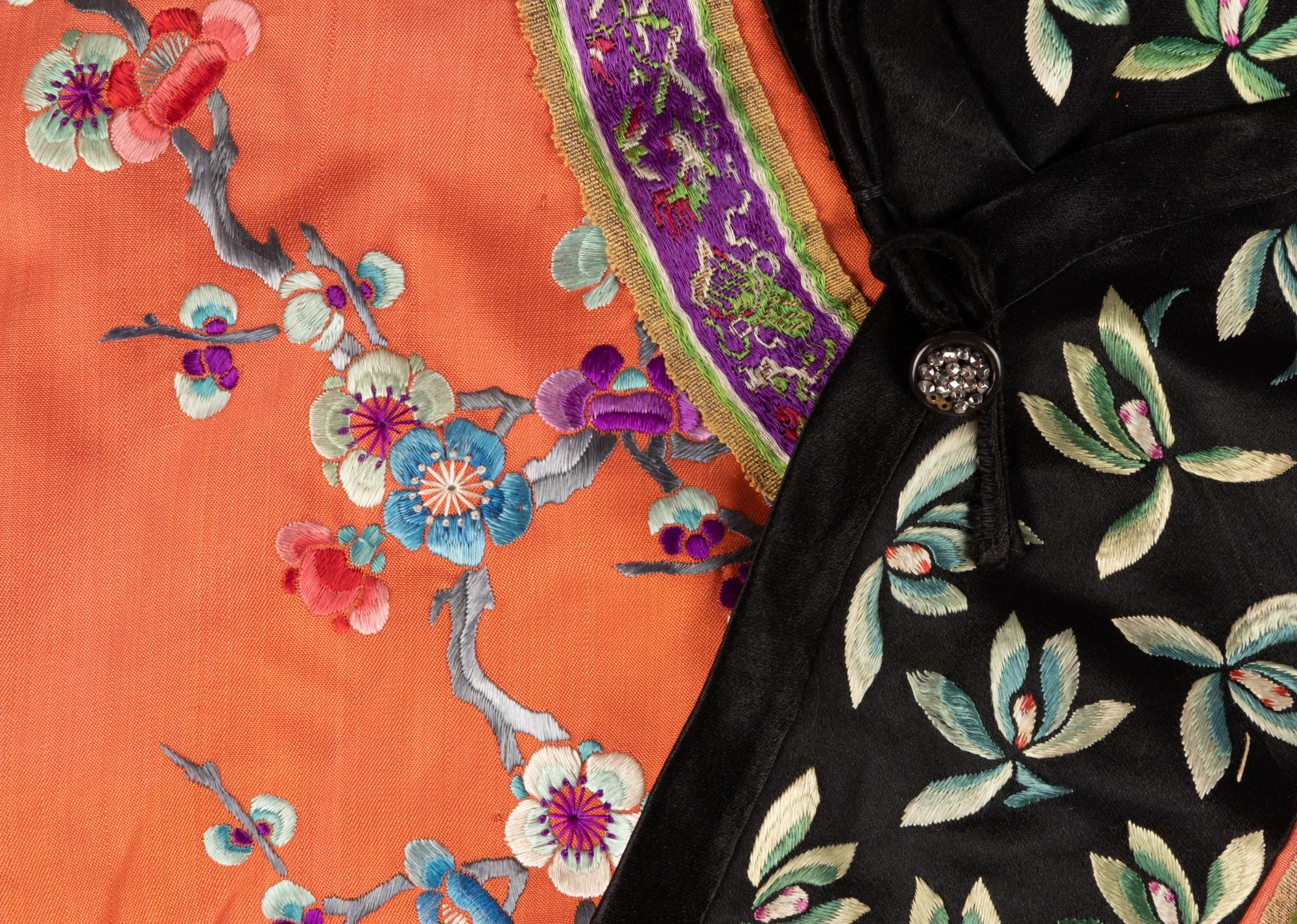 Three Apricot Ground Embroidered Silk Lady's Articles