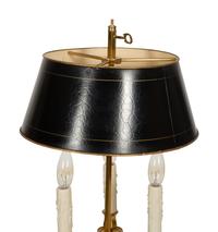 A French Brass Bouillotte Lamp with Hunting Horns and Tole Shade