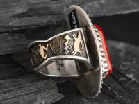 Sterling Silver and Coral Ring, with 14K Gold Petroglyph Accents