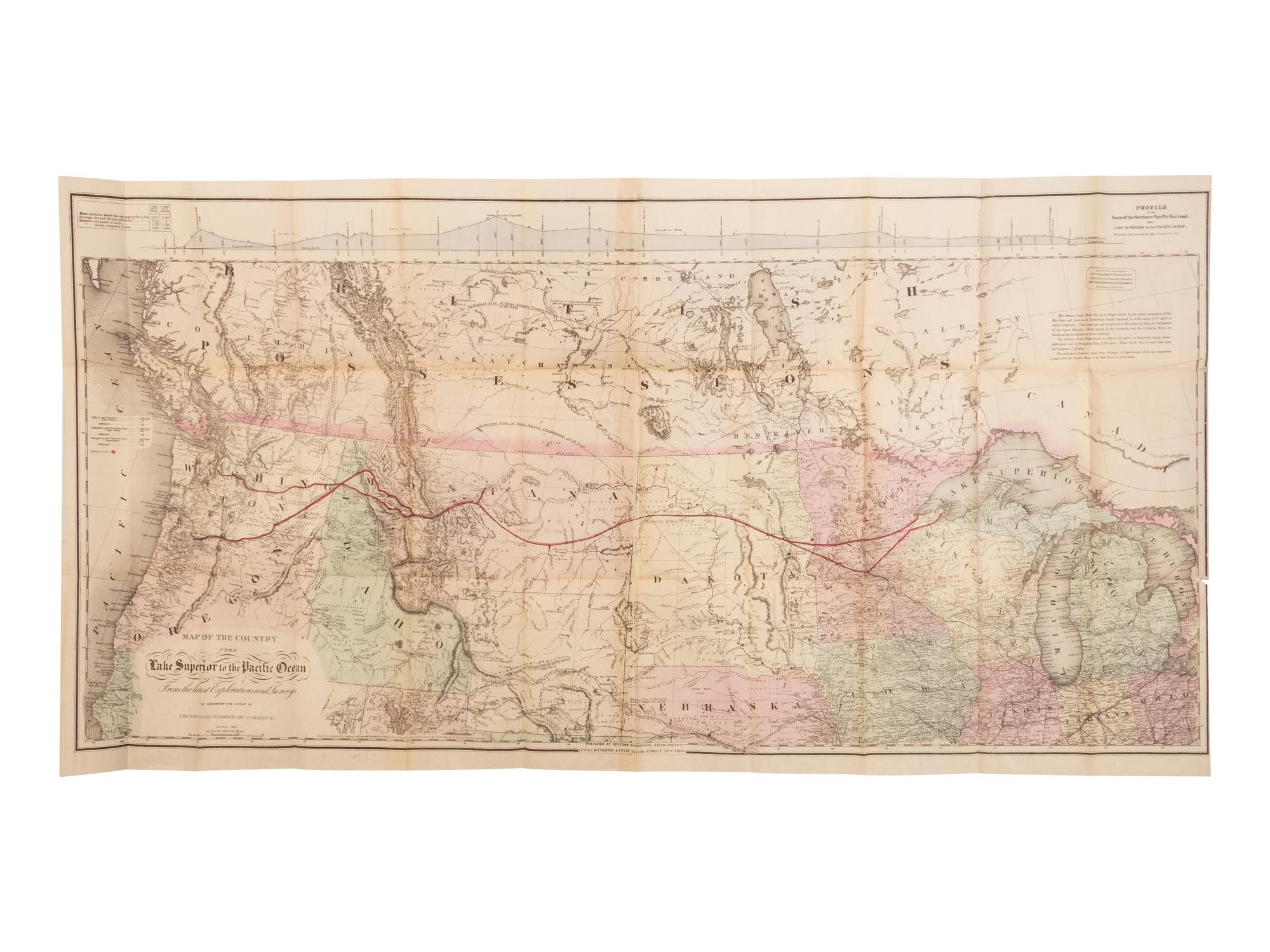 [AMERICANA - MAP]. COLTON, G.W. and C.B. Map of the Country from Lake Superior to the Pacific Ocean from the Latest Explorations and Surveys . New York, 1868.