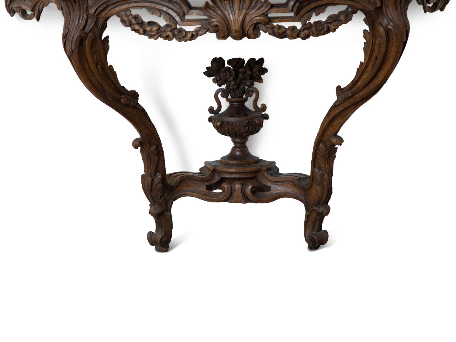 A Louis XV Carved Walnut Marble-Top Console Table