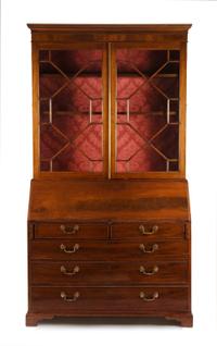A George III Style Mahogany Secretary Bookcase Height 84 1/4 x width 45 1/2 x depth 20 1/2 inches. — 19TH CENTURY