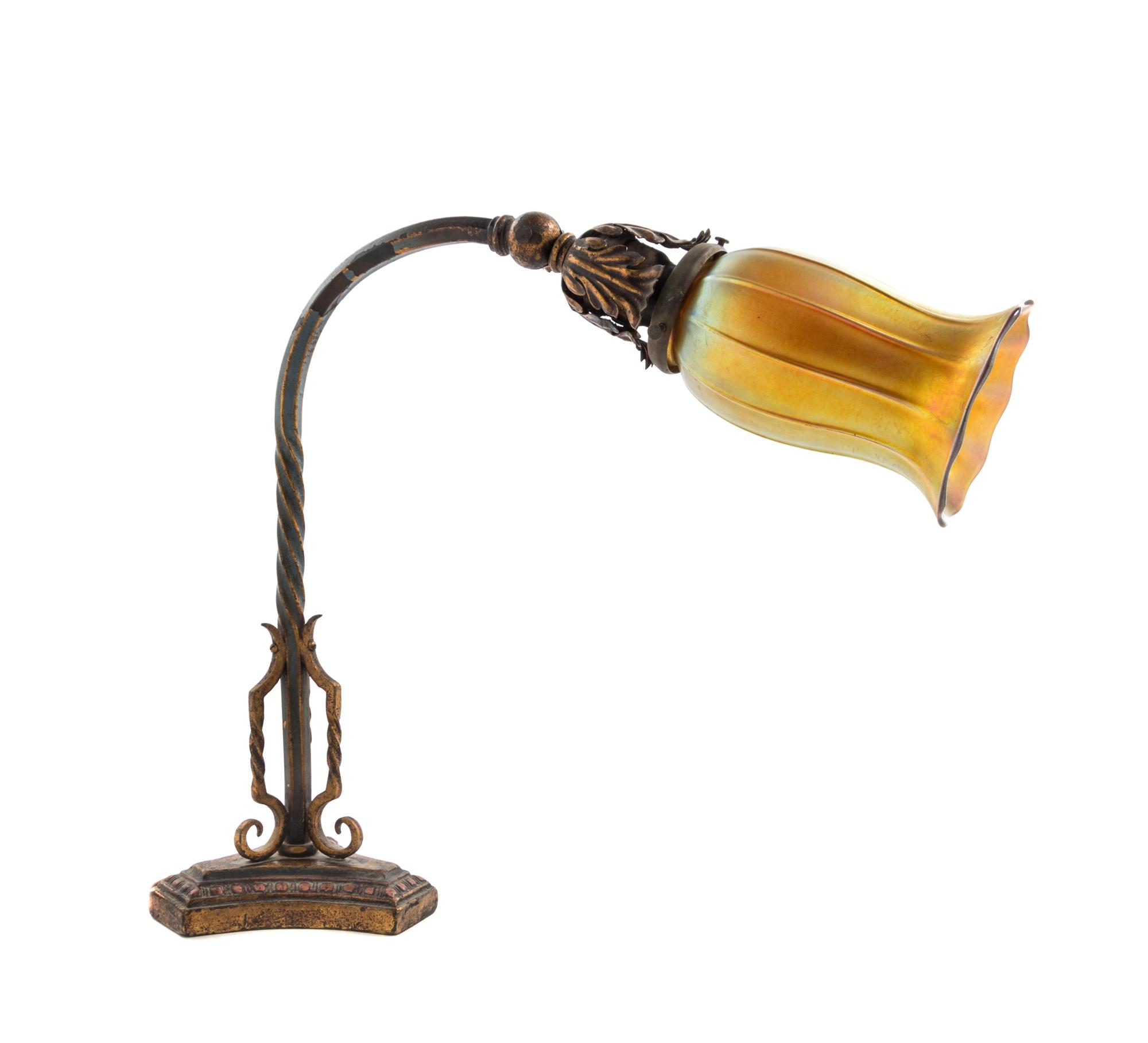 A Steuben Glass Desk Lamp Height of shade 6 inches, height overall 14 1/8 inches.