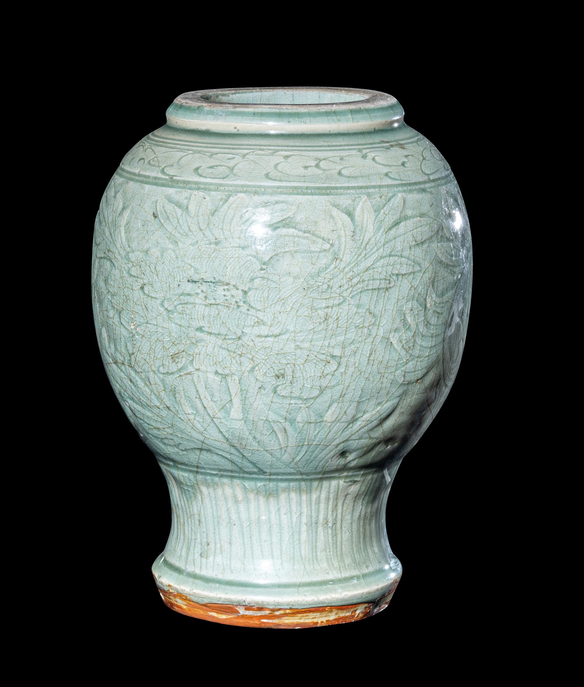 Two Chinese Longquan Celadon Glazed Porcelain Vases