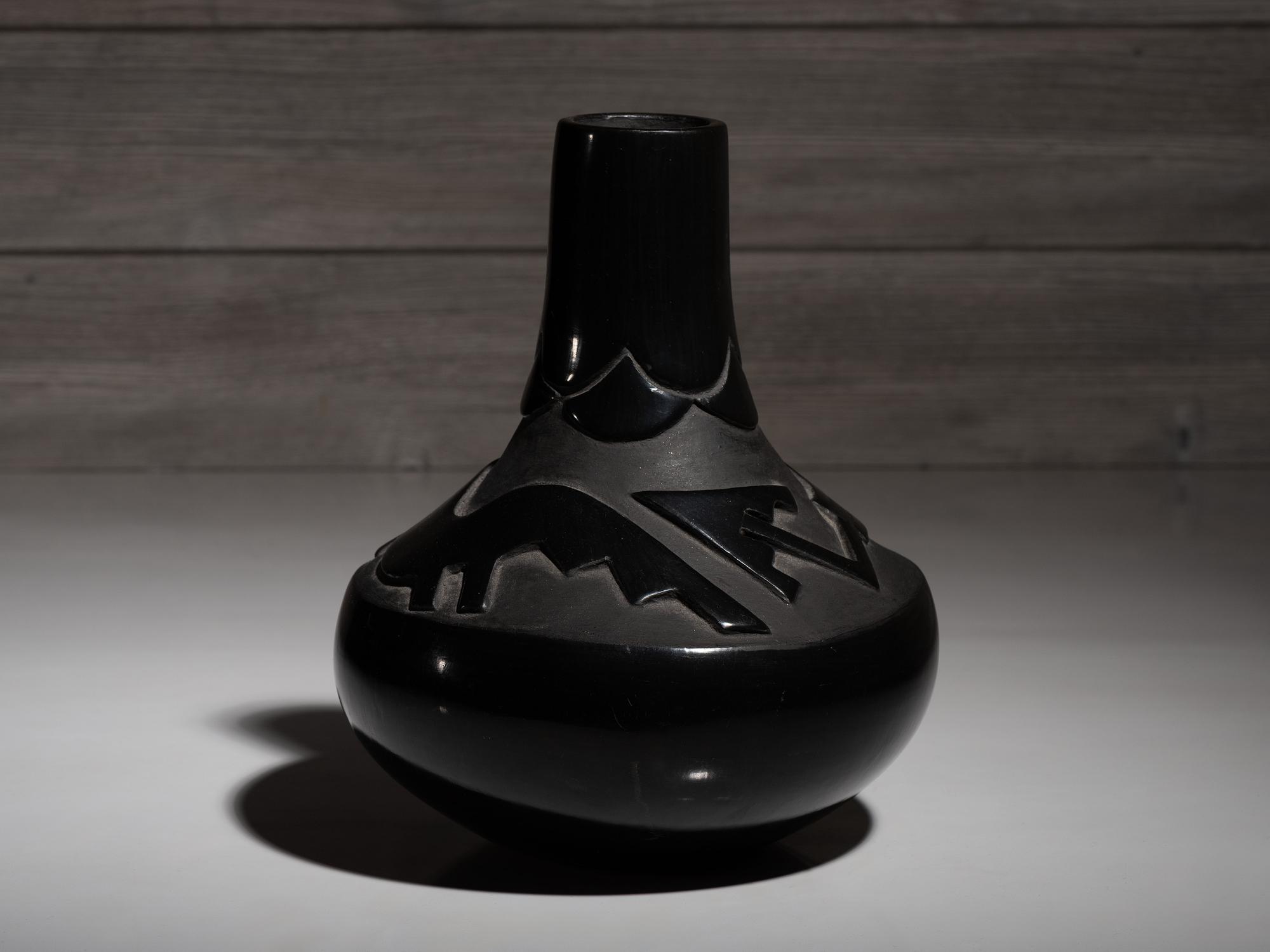 Carved Blackware Pottery Vase, with Avanyu