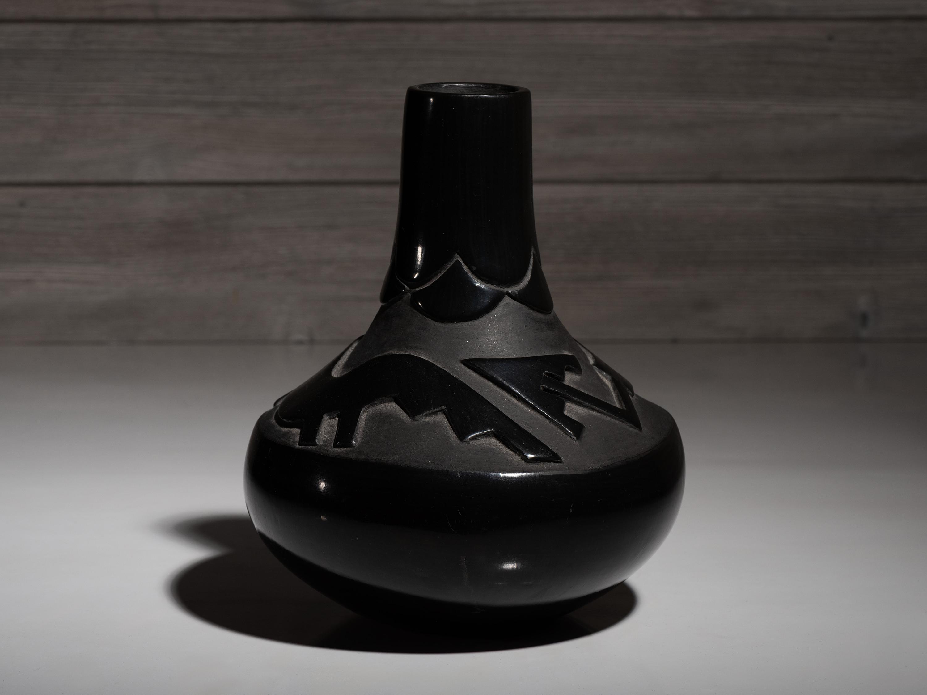 Carved Blackware Pottery Vase, with Avanyu