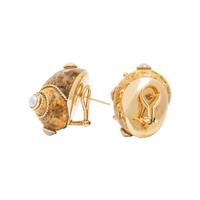 MAZ, TURBO SHELL AND CULTURED PEARL EARRINGS