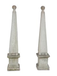 A Pair of Cast Stone Obelisks on Bases