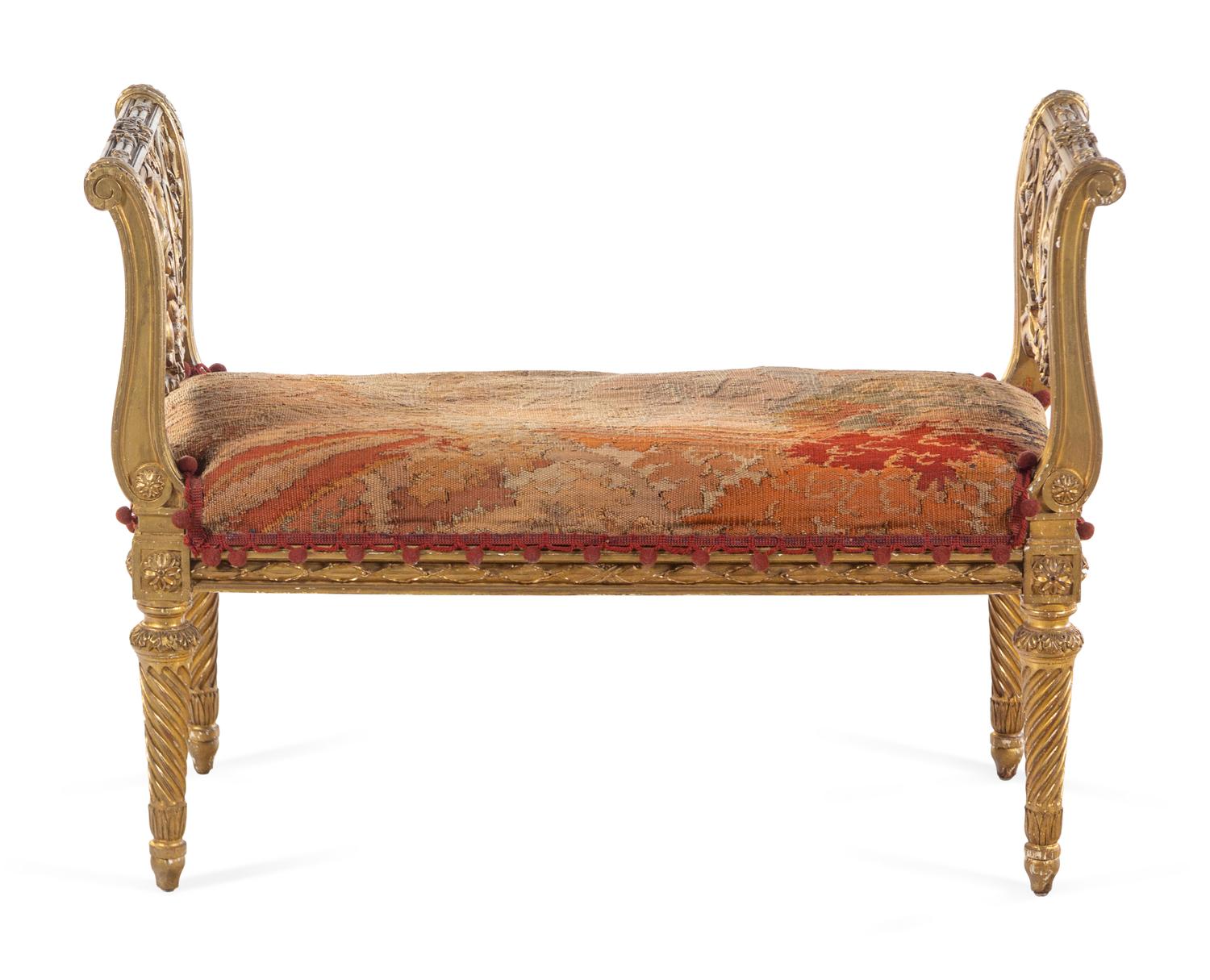 A Louis XVI Style Carved Giltwood Window Seat