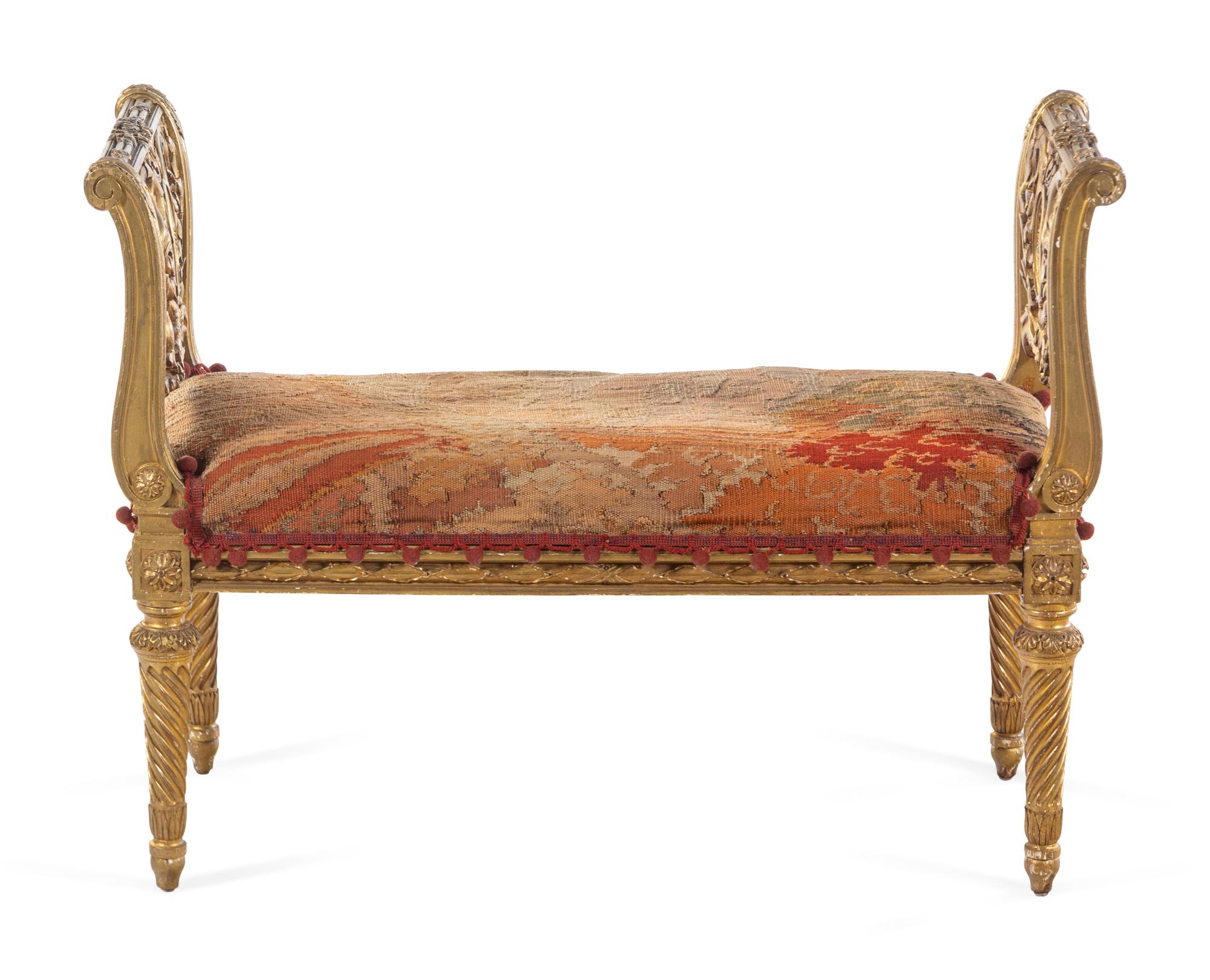 A Louis XVI Style Carved Giltwood Window Seat