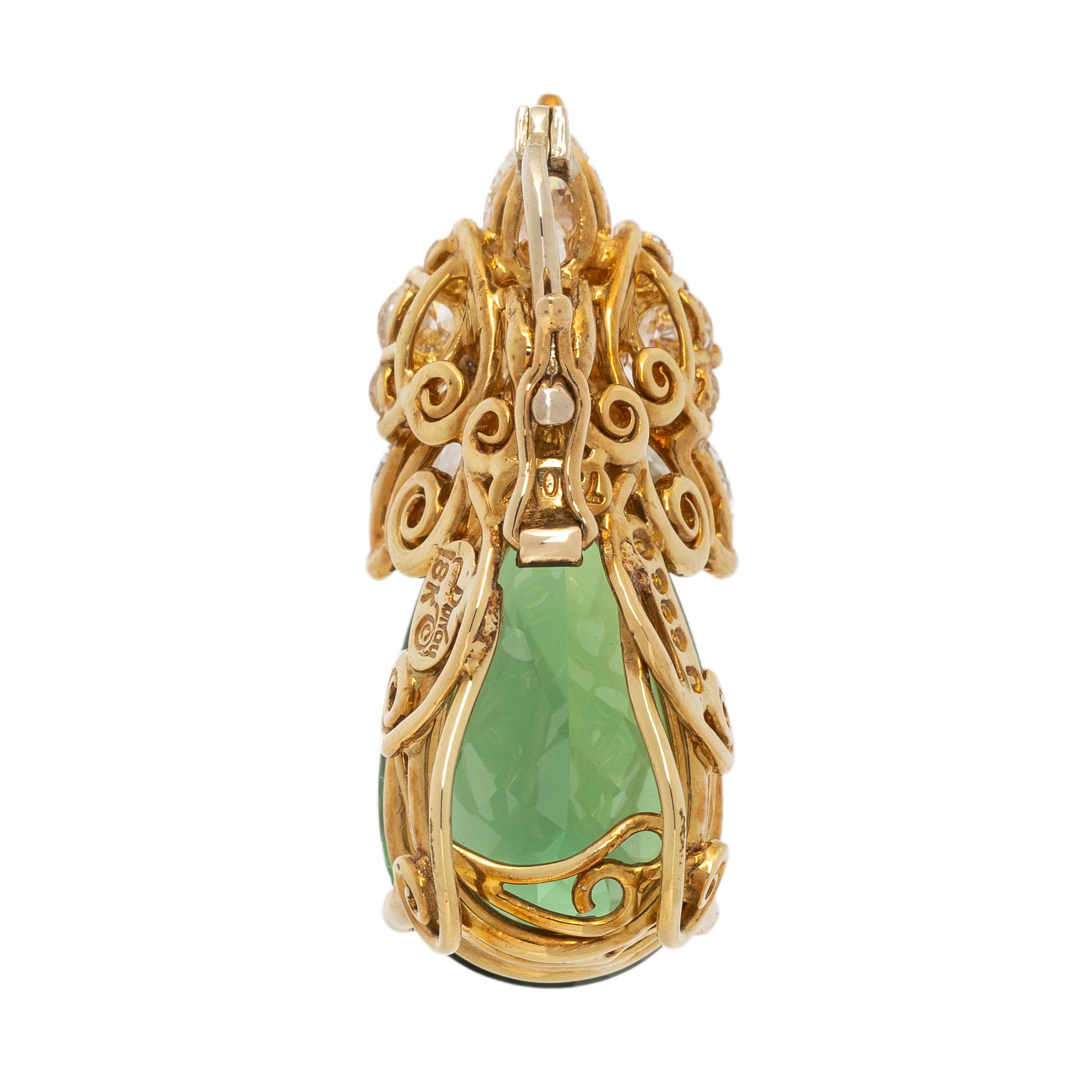 Henry Dunay, Green Tourmaline, Diamond, and Yellow Gold Pendant
