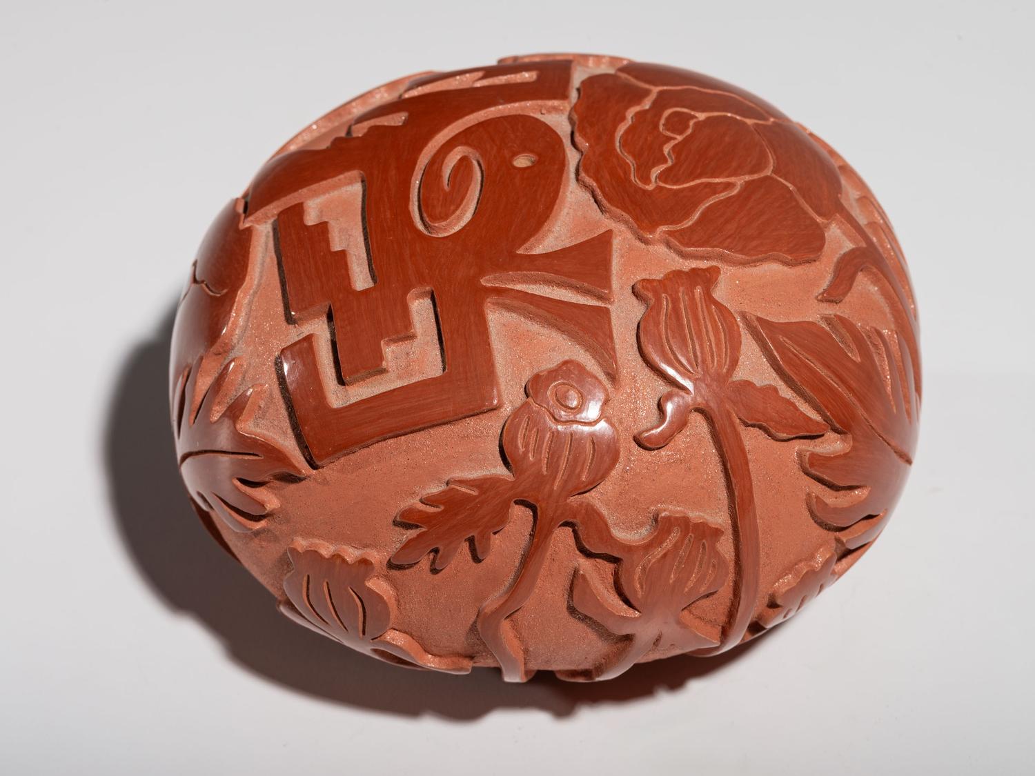 Carved Redware Pottery Jar
