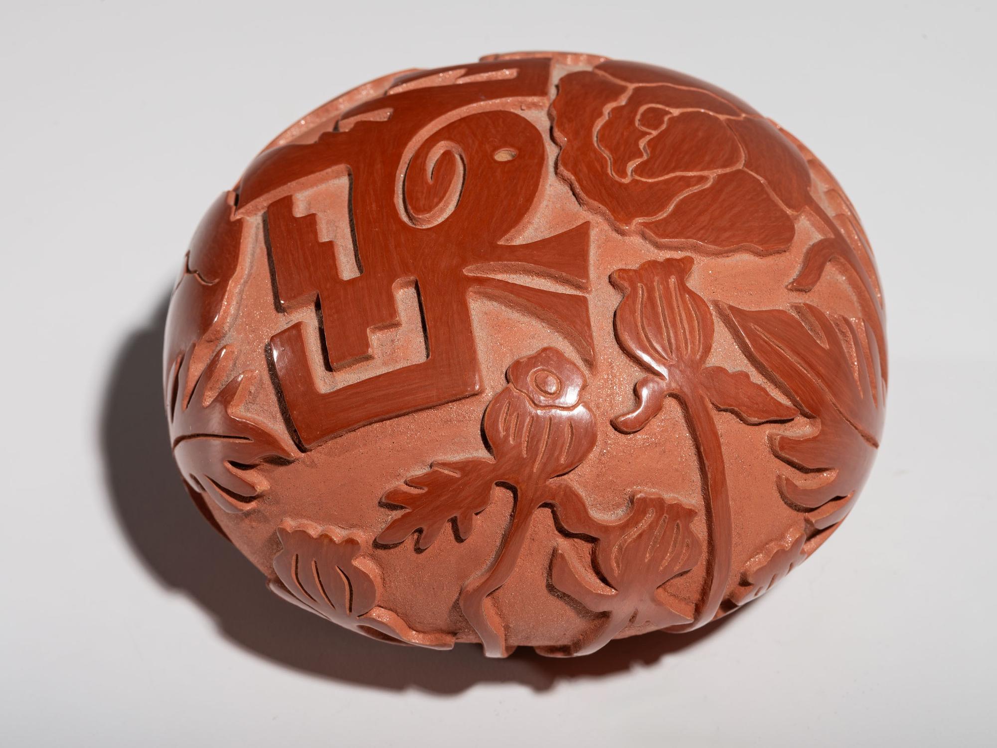 Carved Redware Pottery Jar