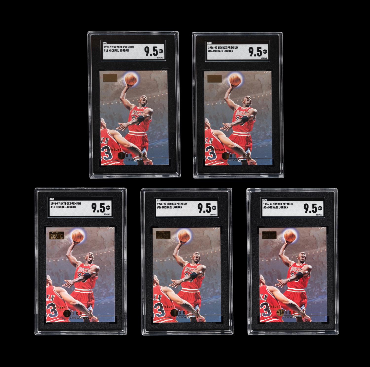 A Group of Five 1996-97 Skybox Premium Michael Jordan Basketball Cards No. 16 (SGC 9.5 MT+)