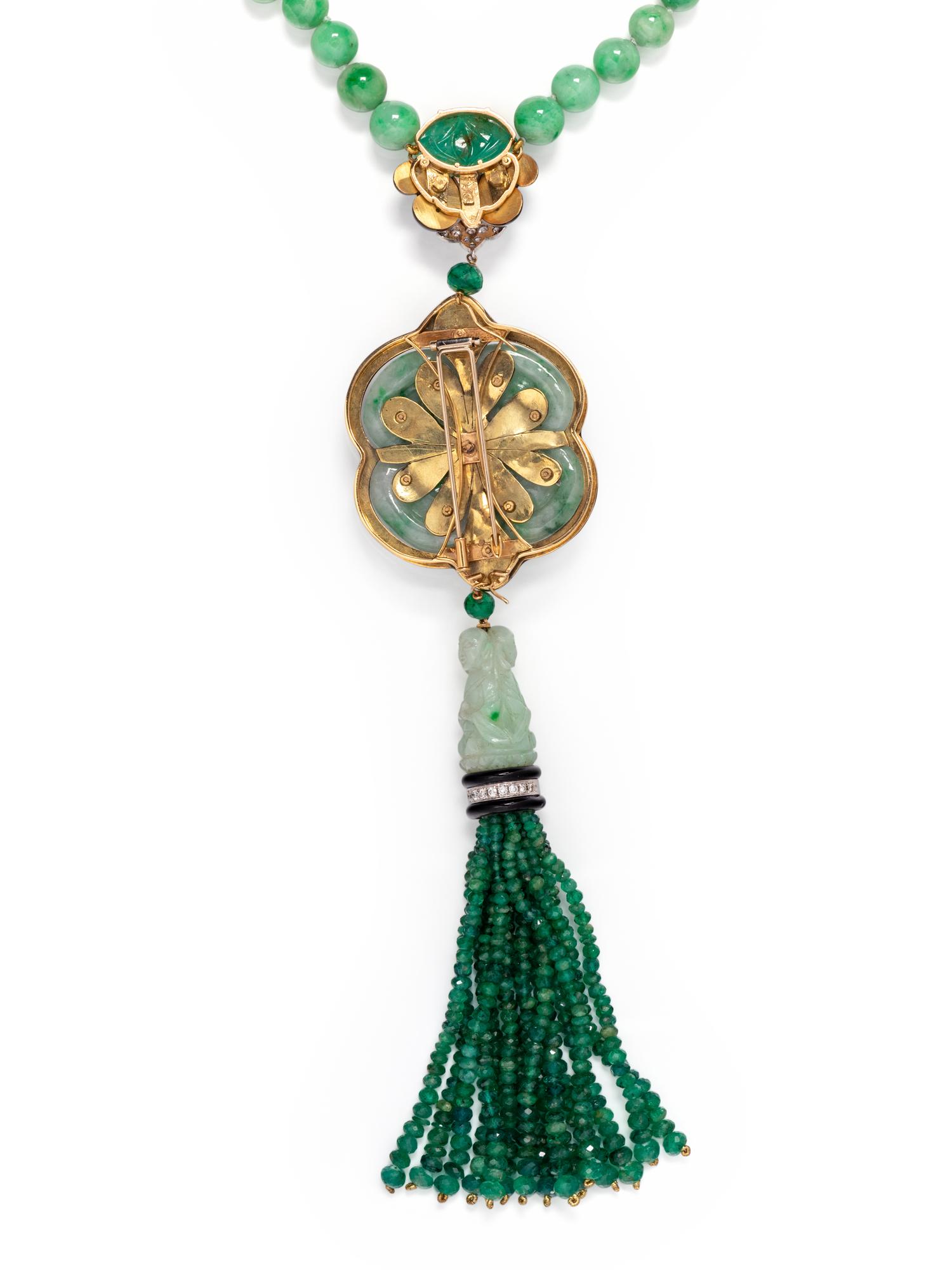 JADE, EMERALD, ONYX AND DIAMOND CONVERTIBLE NECKLACE