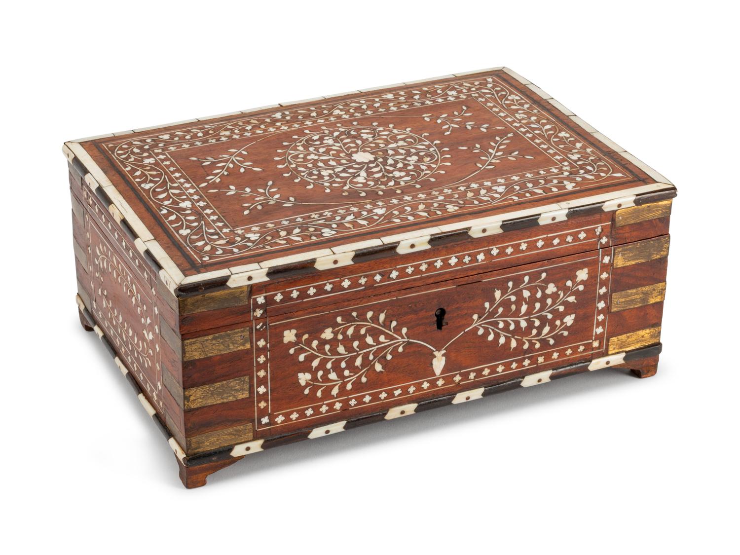 An Anglo-Indian Bone-Inlaid Fruitwood Casket — 19TH CENTURY
