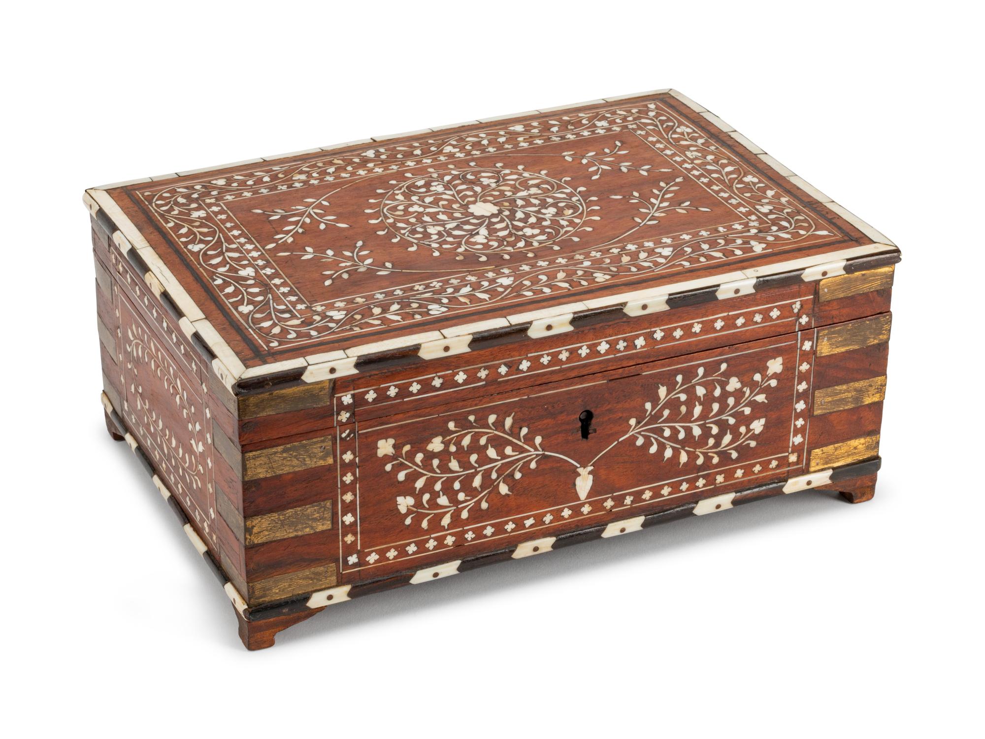 An Anglo-Indian Bone-Inlaid Fruitwood Casket — 19TH CENTURY