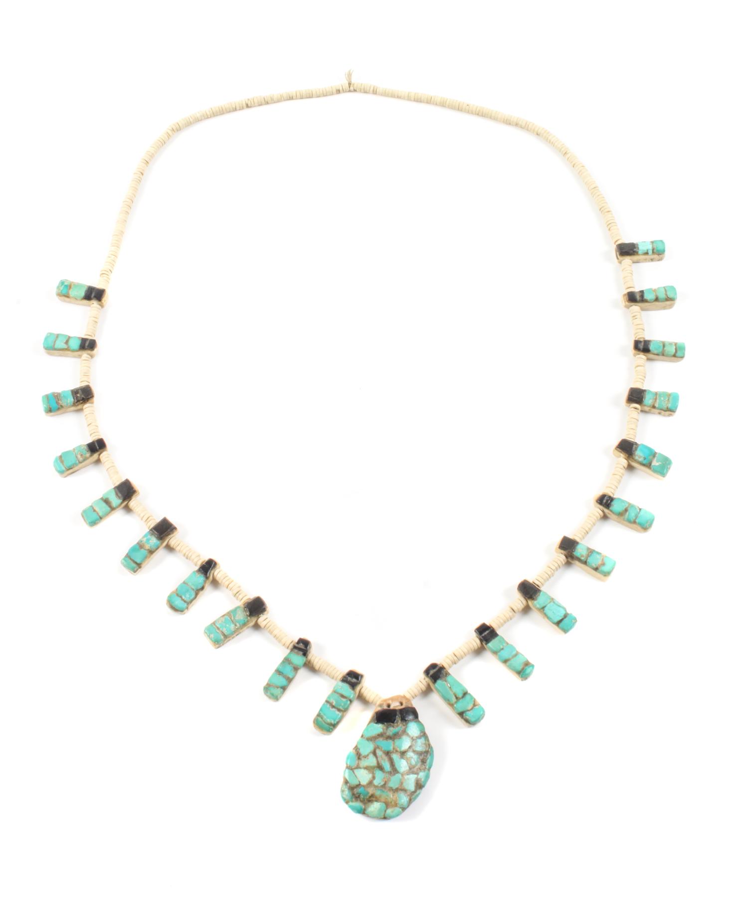 Santo Doming Inlay Tab Necklace Length 25 inches — Circa 1900