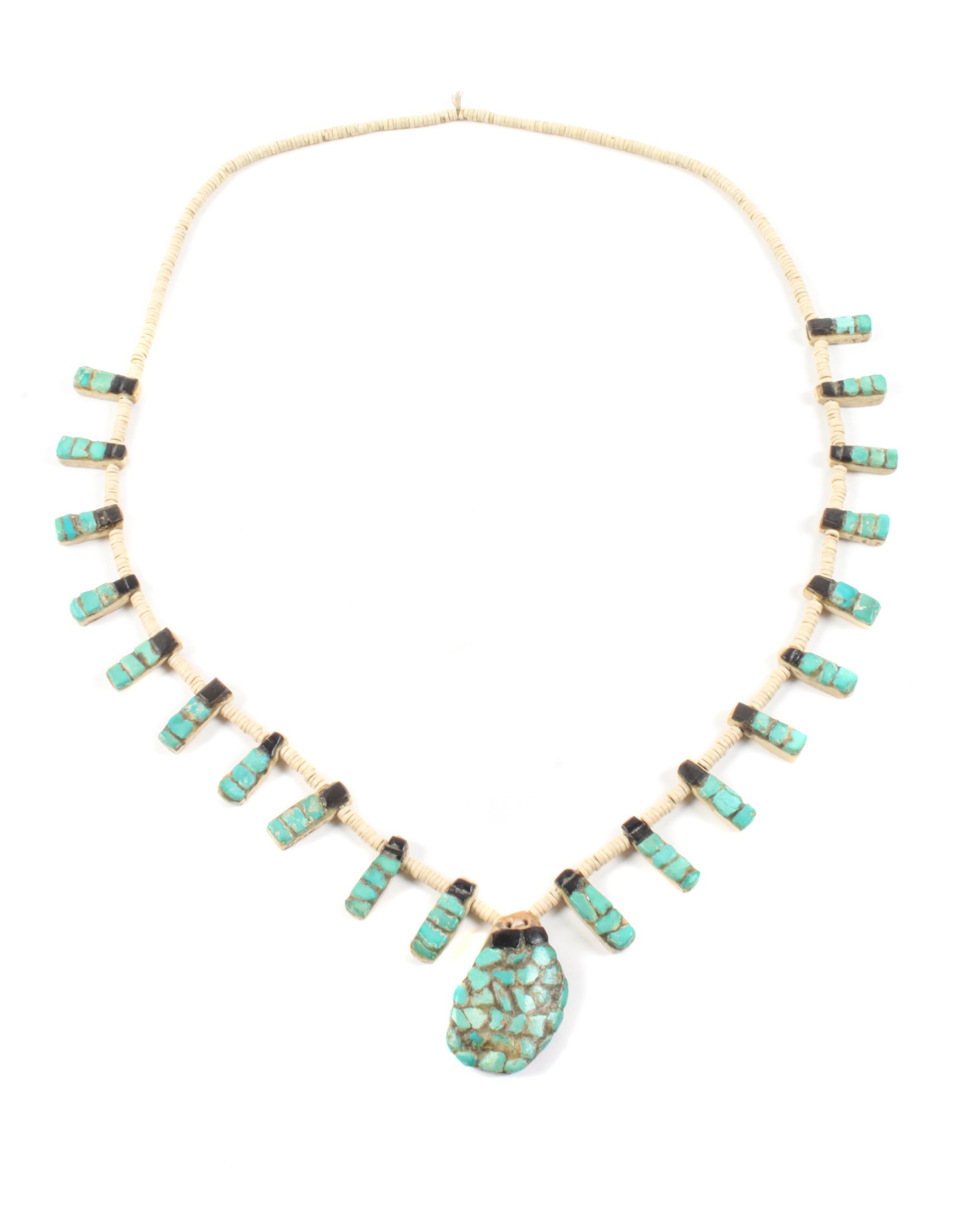 Santo Doming Inlay Tab Necklace Length 25 inches — Circa 1900