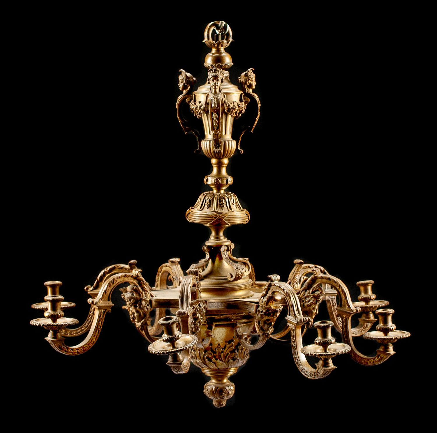 A Regence Style Gilt Bronze Eight-Light Chandelier Height 34 x diameter 33 1/2 inches. — 19TH CENTURY