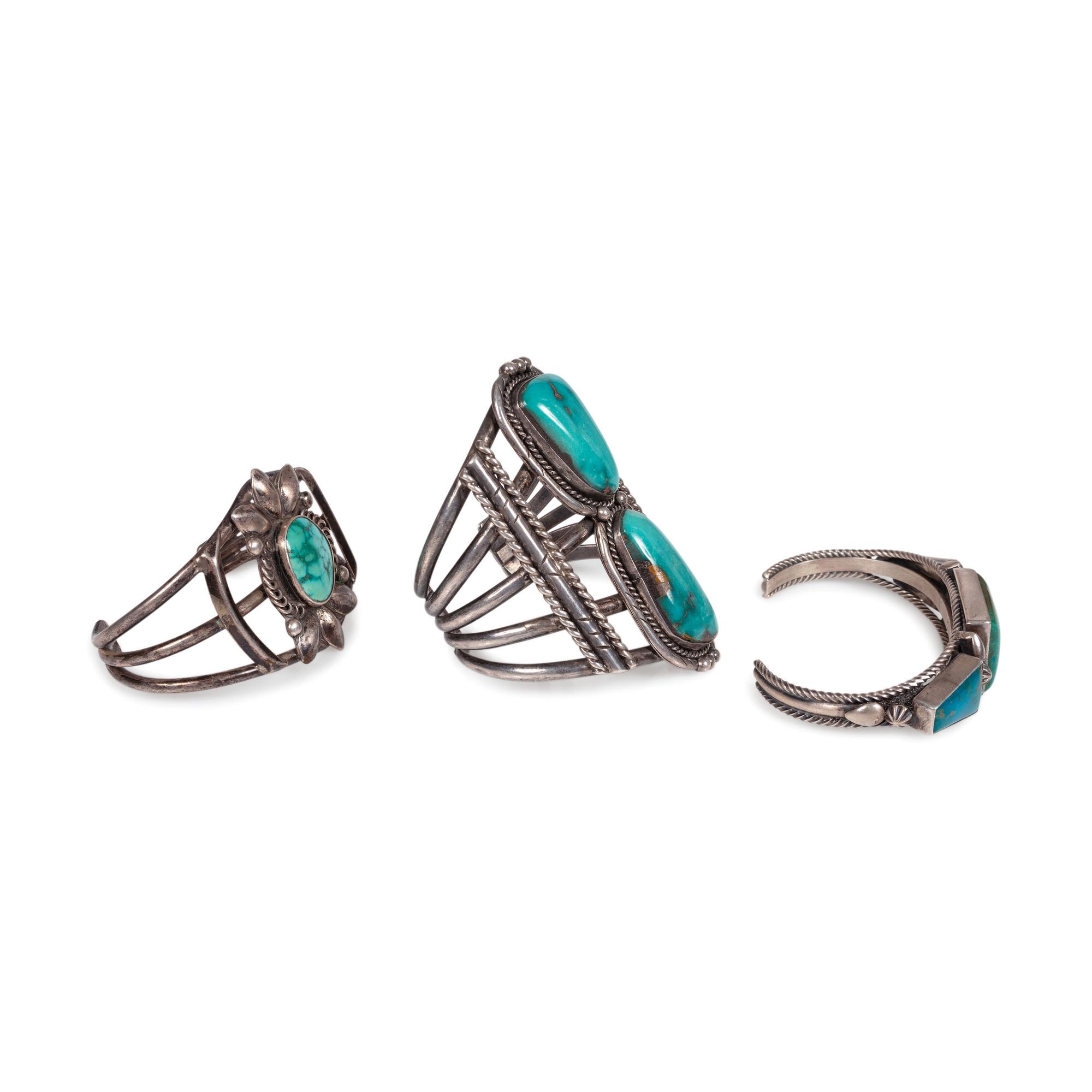 Navajo Silver and Turquoise Cuff Bracelets