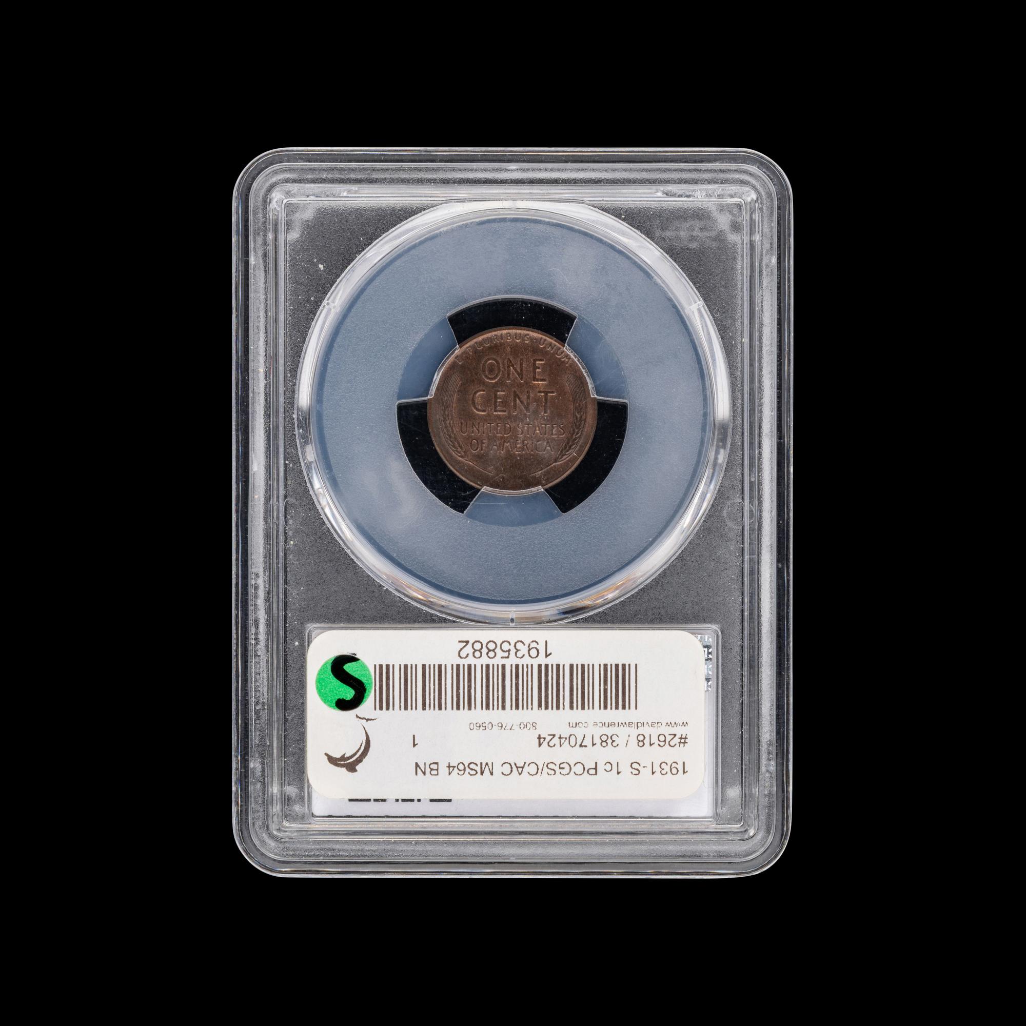A 1931-S Lincoln 1c Coin [PCGS MS64 BN; CAC Green Sticker]
