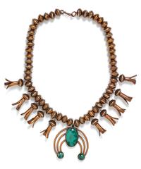 A Copper Penny and Hardstone Squash Blossom Necklace, 302.80 dwts.