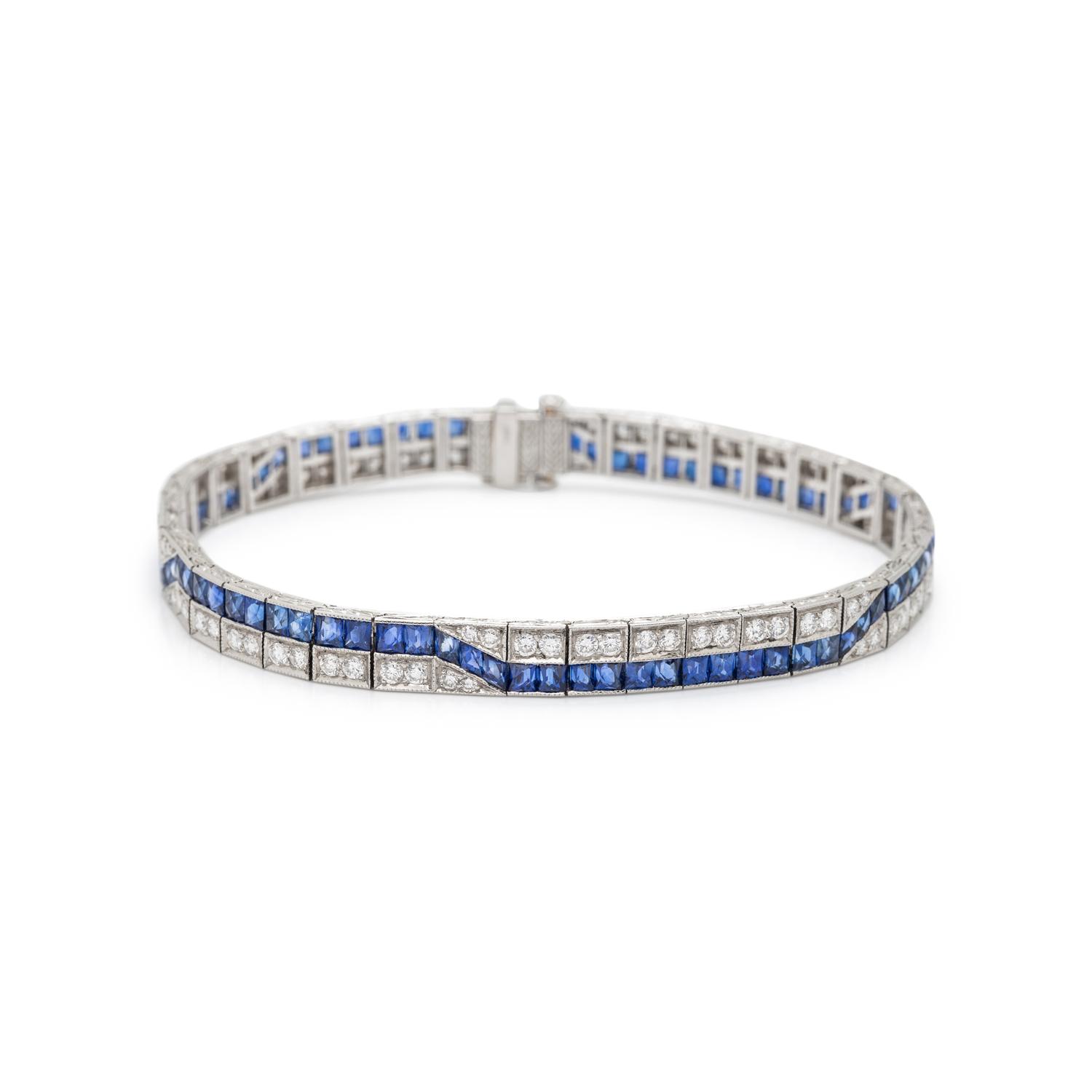 PLATINUM, SAPPHIRE, AND DIAMOND BRACELET