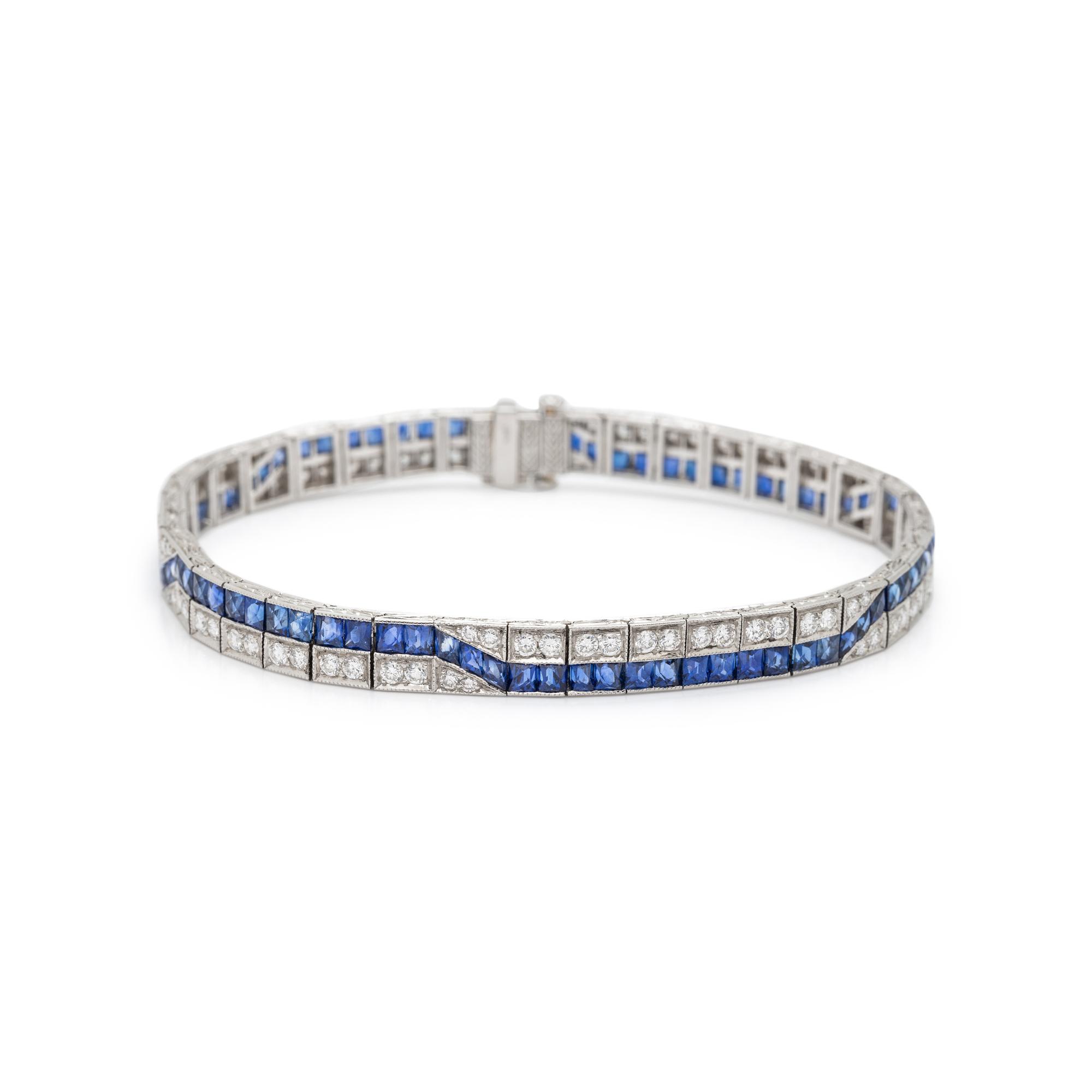 PLATINUM, SAPPHIRE, AND DIAMOND BRACELET