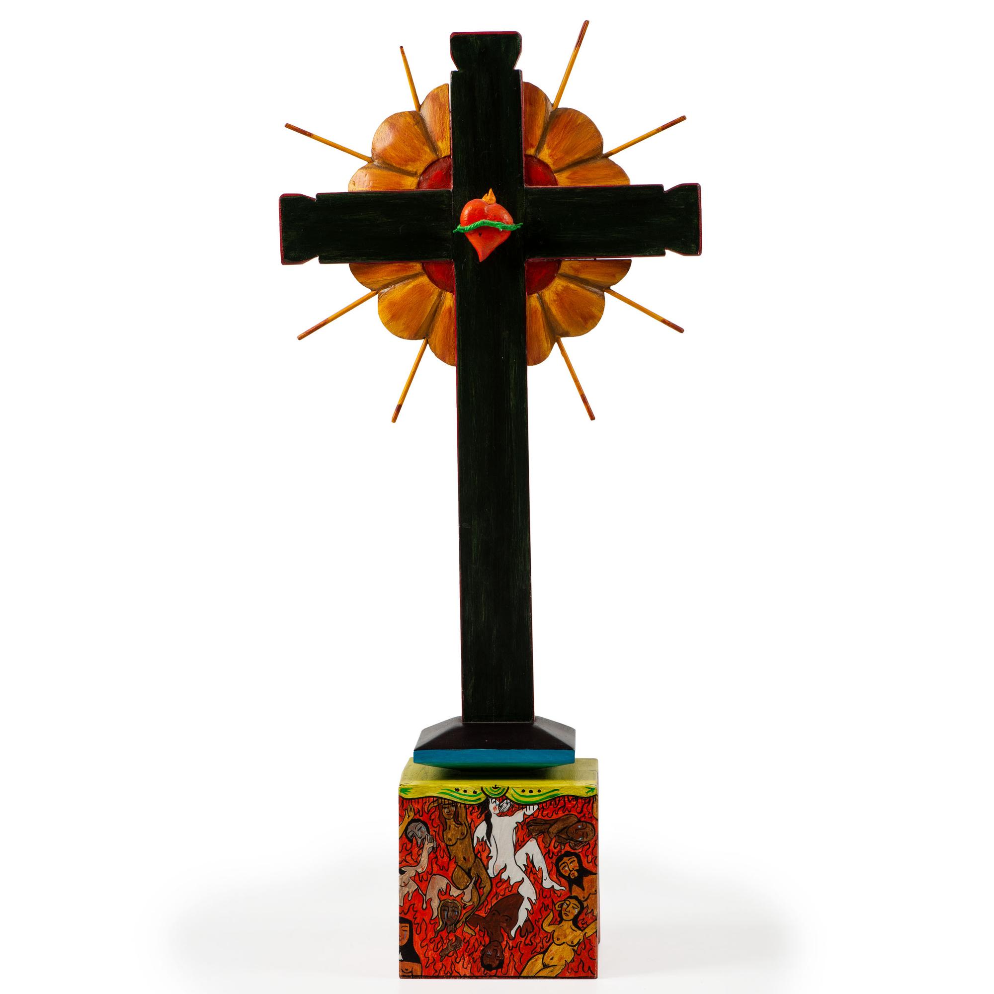 Southwest Folk Art Cross, with Sacred Heart