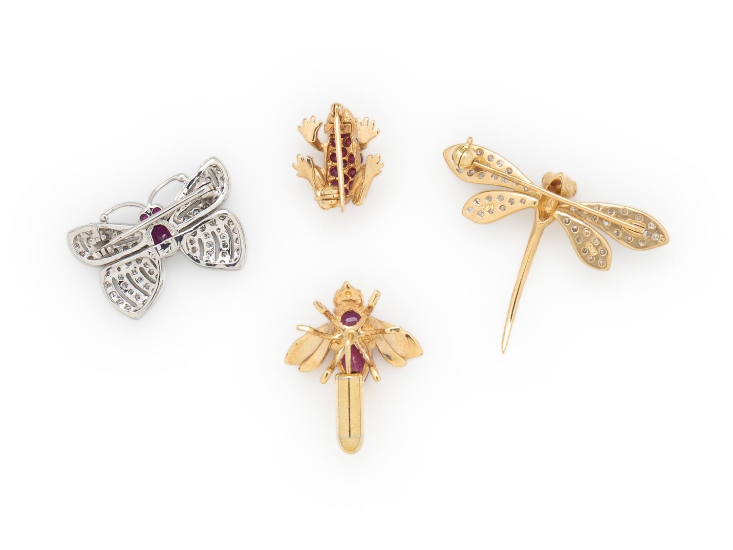 COLLECTION OF DIAMOND, GEMSTONE, AND GOLD WHIMSICAL PINS