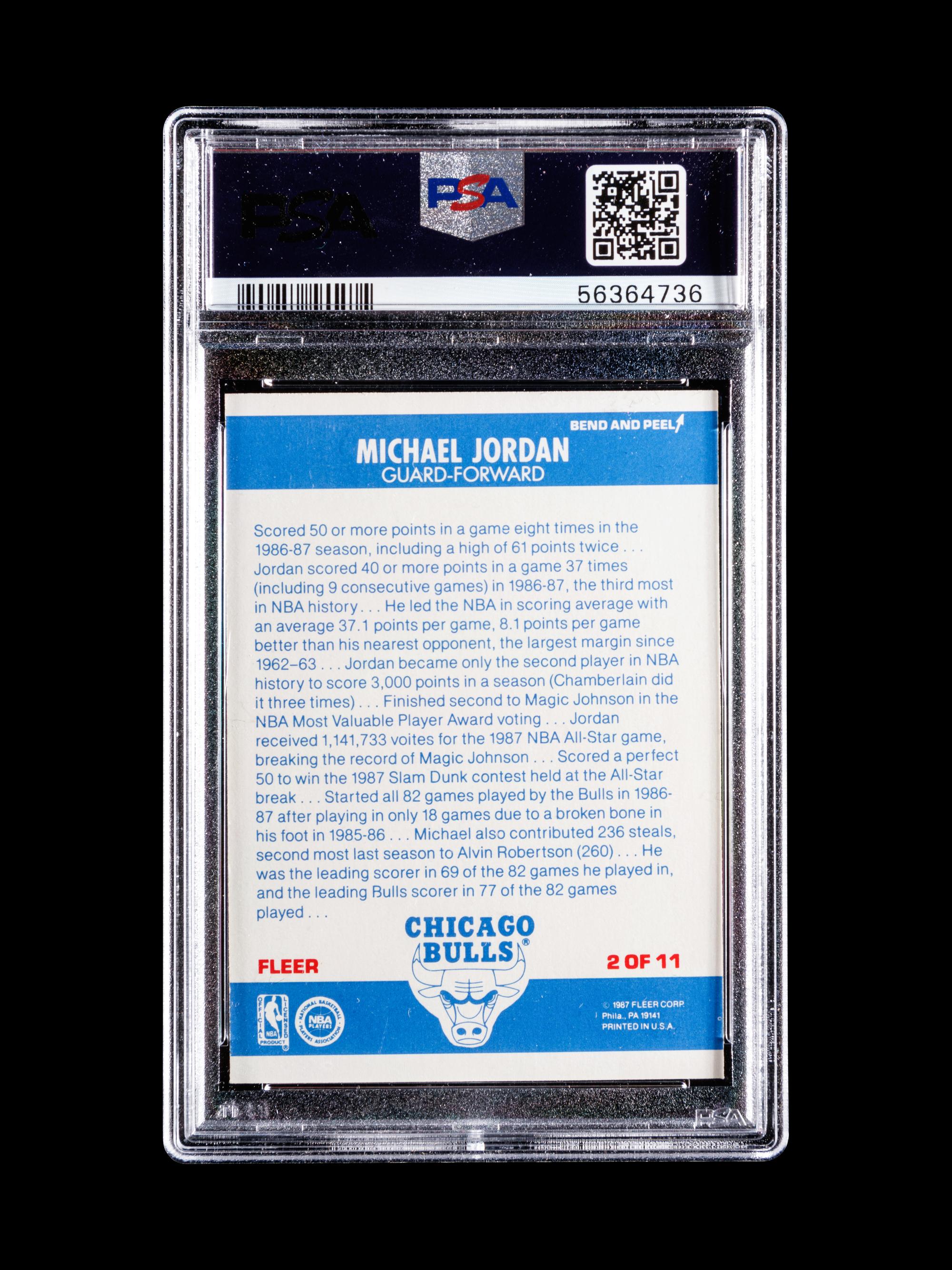 A 1987 Fleer Michael Jordan Basketball Sticker No. 2, PSA 8 NM-MT