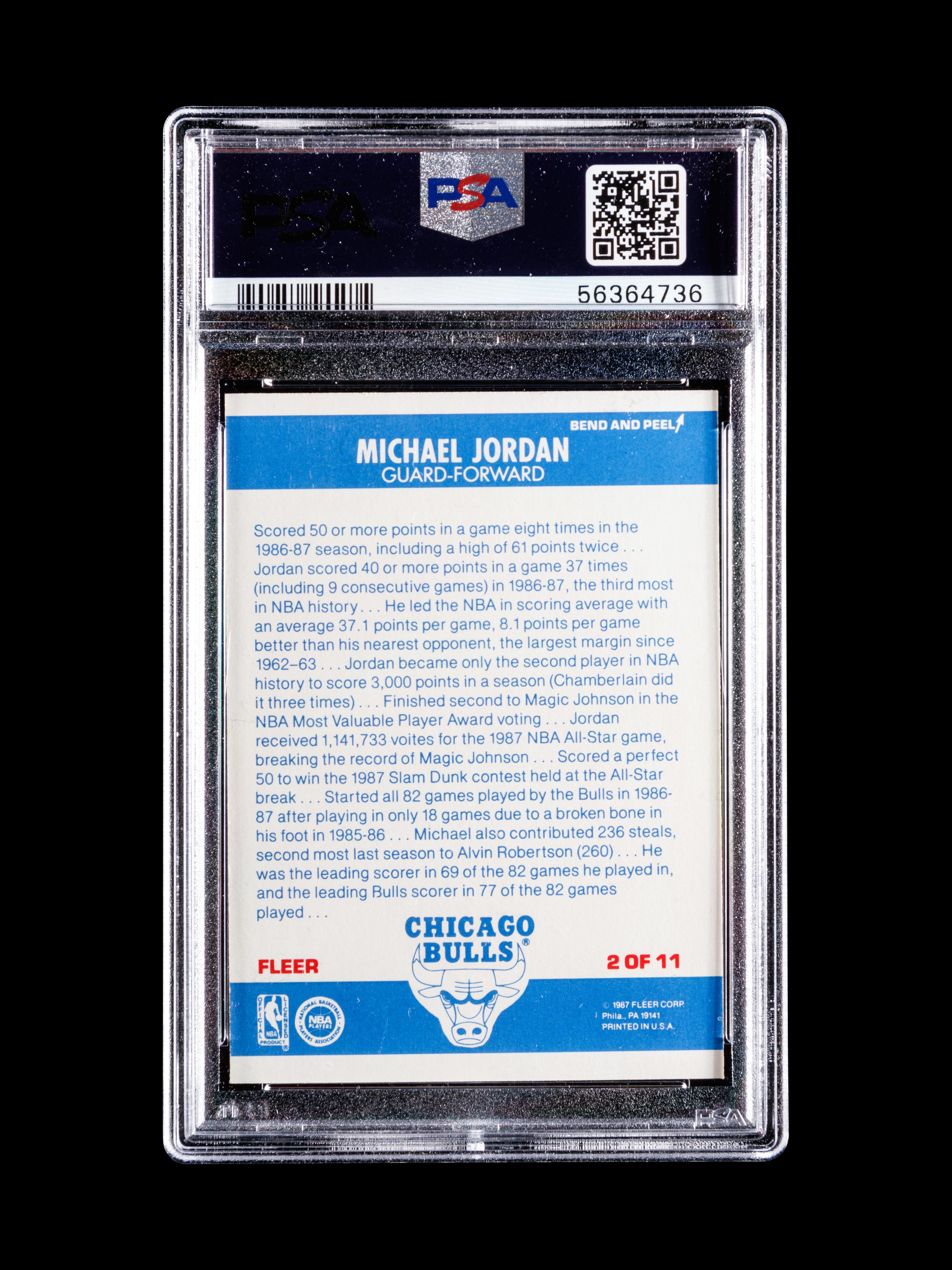 A 1987 Fleer Michael Jordan Basketball Sticker No. 2, PSA 8 NM-MT