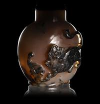 Two Carved Agate 'Fu Lion' Snuff Bottles