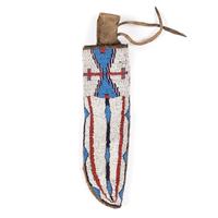 Sioux Beaded Knife Sheath, on Recycled Buffalo Hide Parfleche
