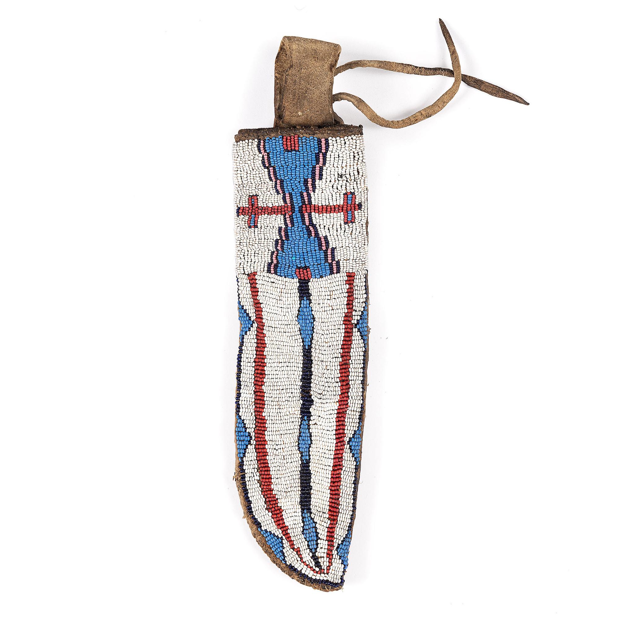 Sioux Beaded Knife Sheath, on Recycled Buffalo Hide Parfleche
