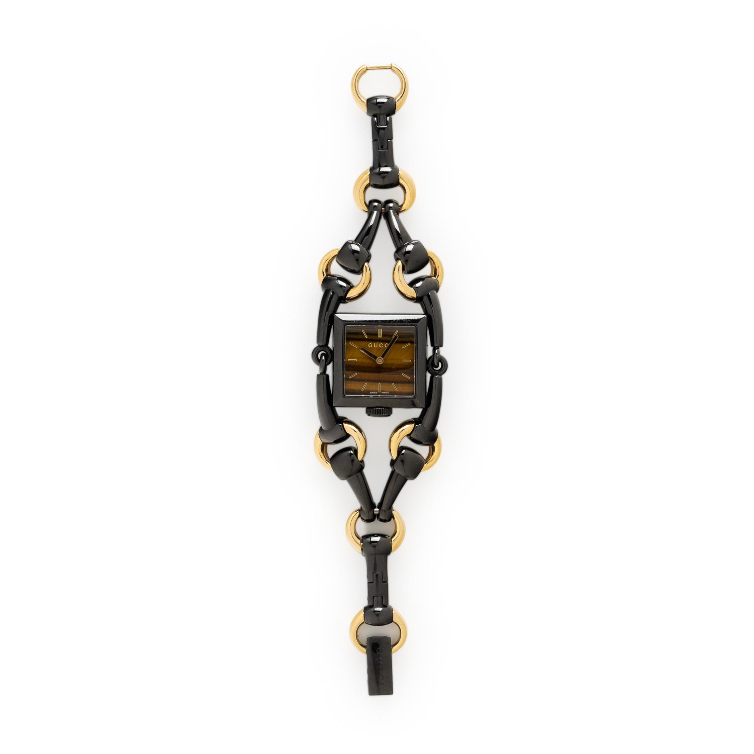 Gucci, Ref. 116.3, Stainless Steel and Yellow Gold 'Signoria' Watch with Tiger's Eye Dial
